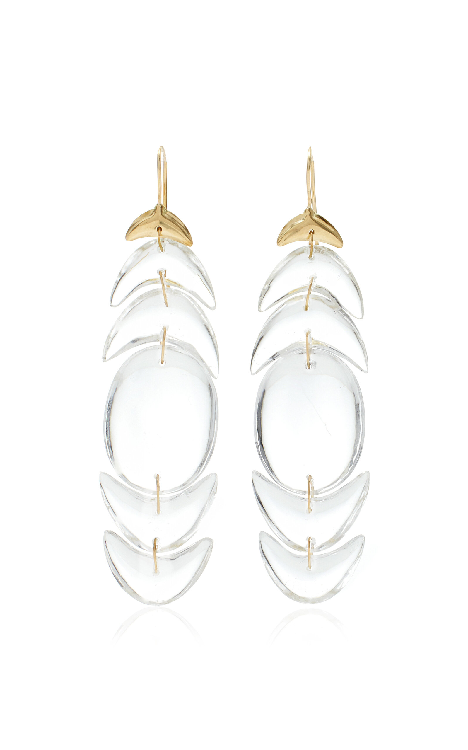 Ten Thousand Things Double Peacock 18k Yellow Gold Crystal Earrings In White