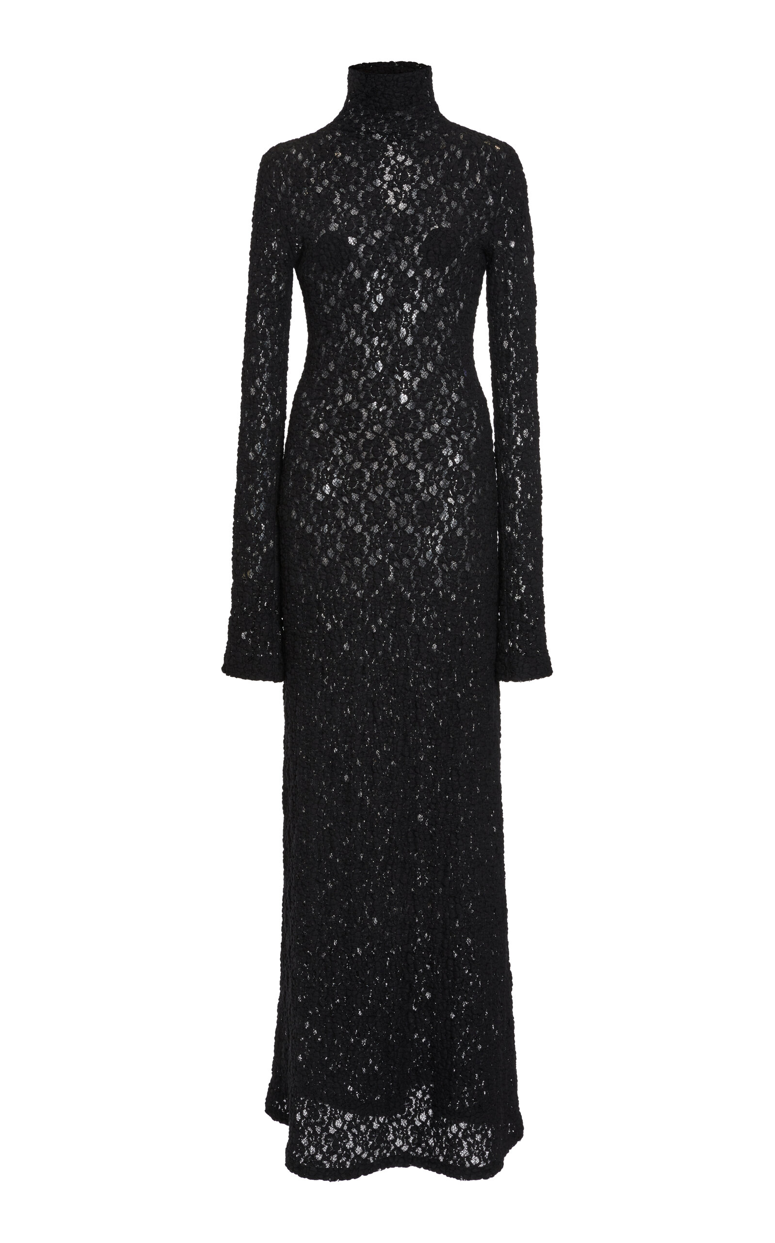 Chloé Long Sleeve Turtleneck Smocked Lace Maxi Dress In Black