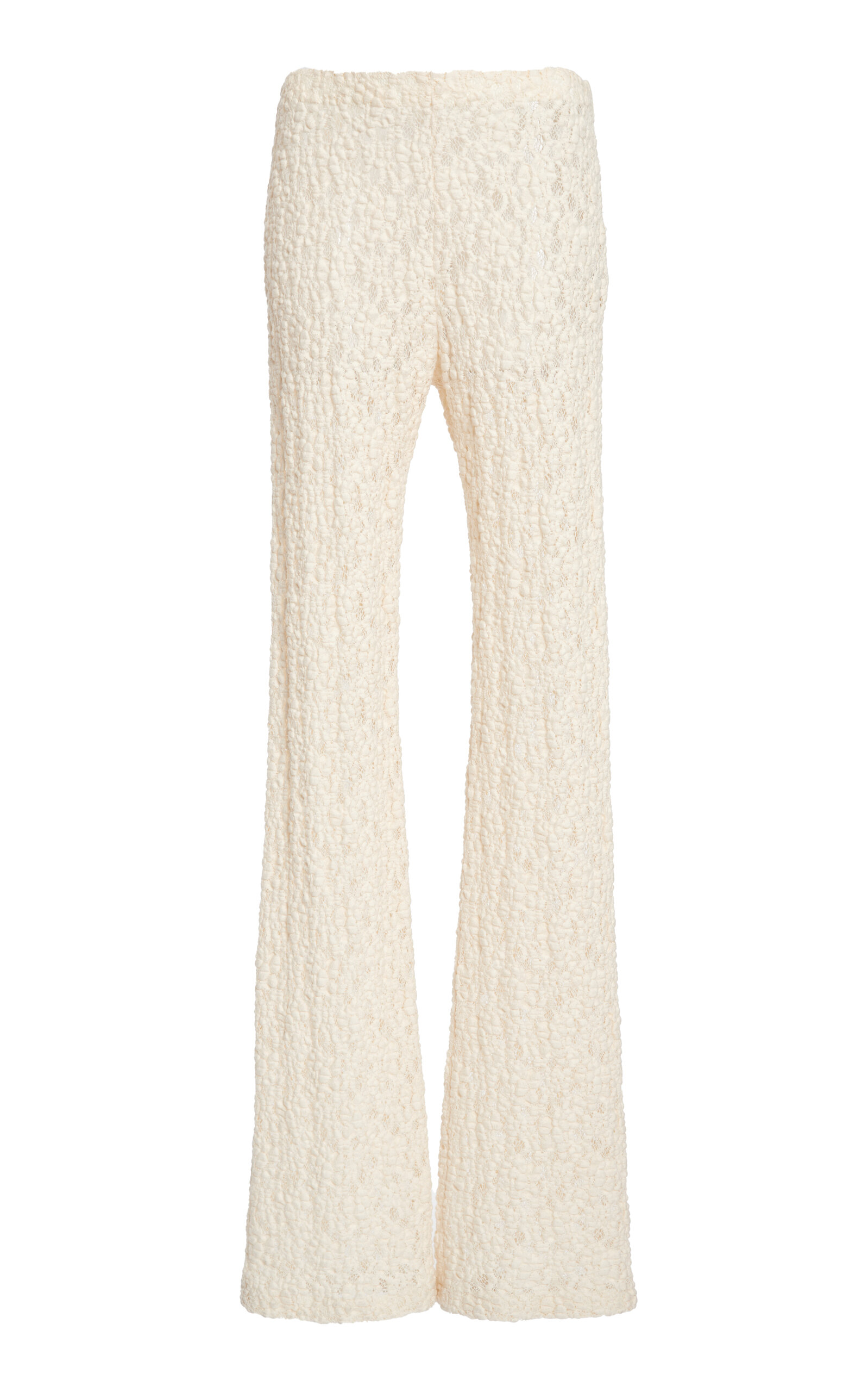 Chloé Cotton-blend Smocked Lace Flared Pants In Ivory