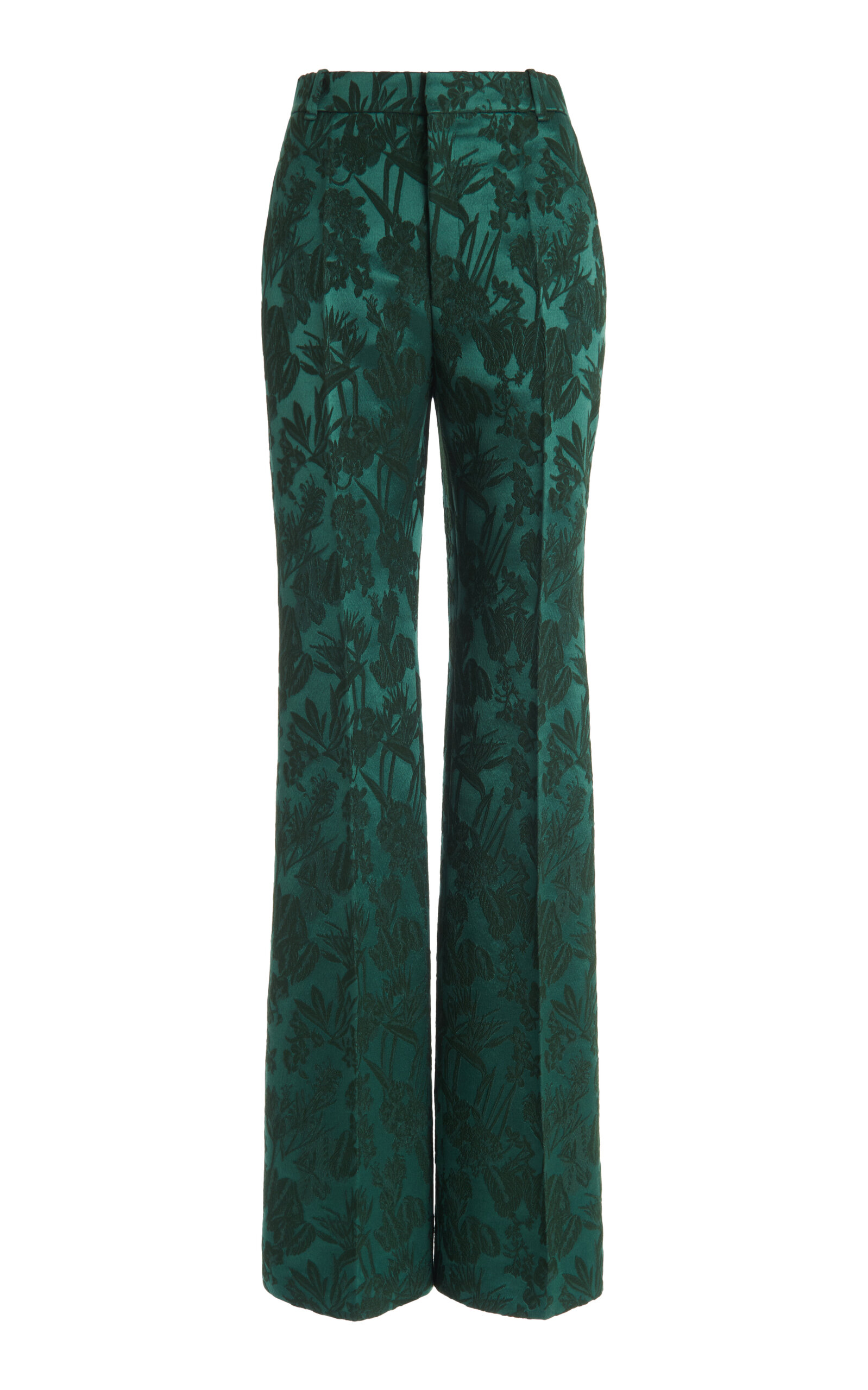 Chloé Wool-silk Floral Jacquard Straight-leg Pants In Green