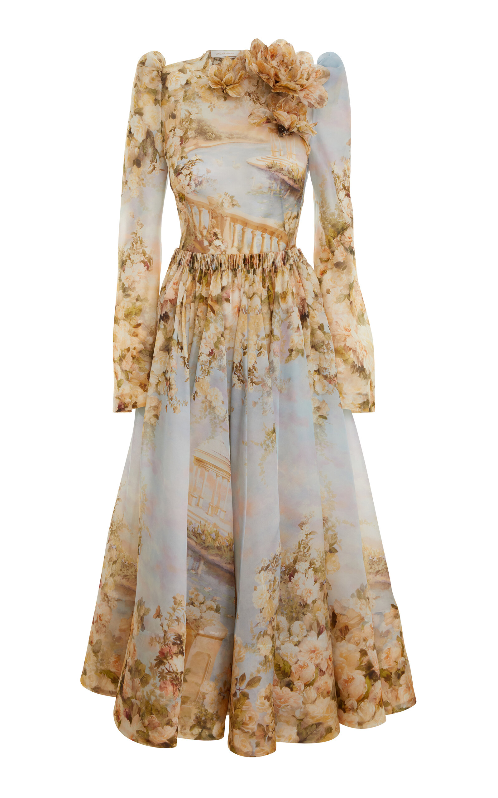 Shop Zimmermann Lyrical Ruched Silk Midi Dress In Floral