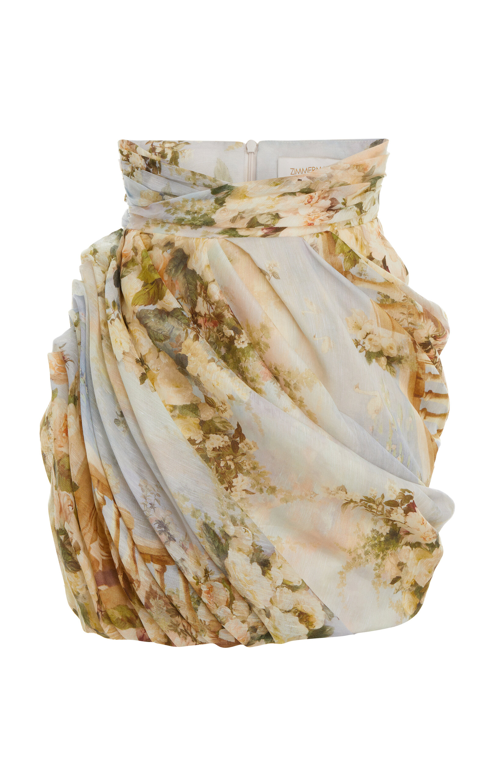 Zimmermann Luminosity Draped Linen-silk Mini Skirt In Floral