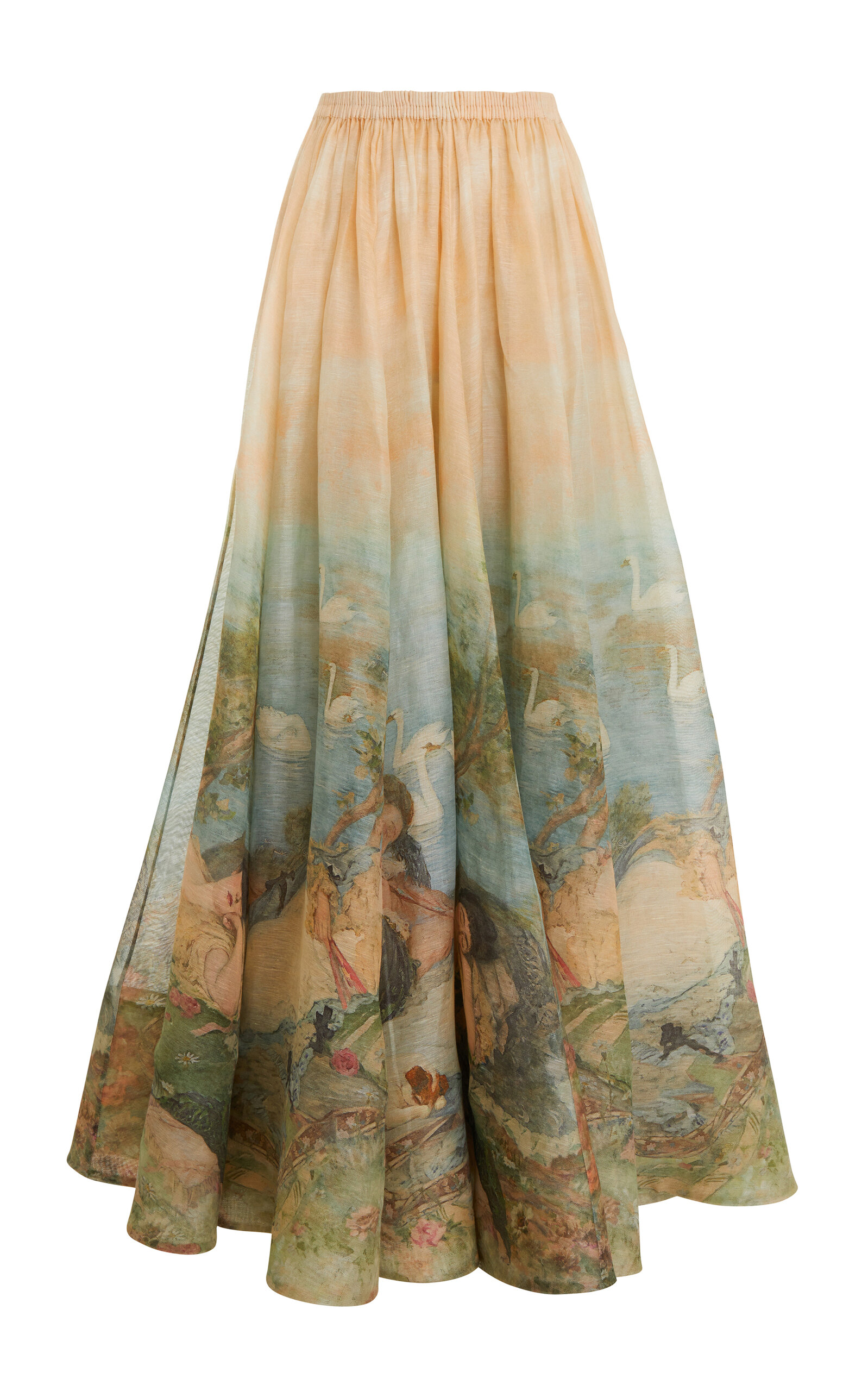 ZIMMERMANN LUMINOSITY RUCHED LINEN-SILK MAXI SKIRT