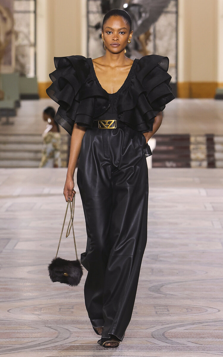 Zimmermann Sensory Frillled Linen-Silk Top - Black