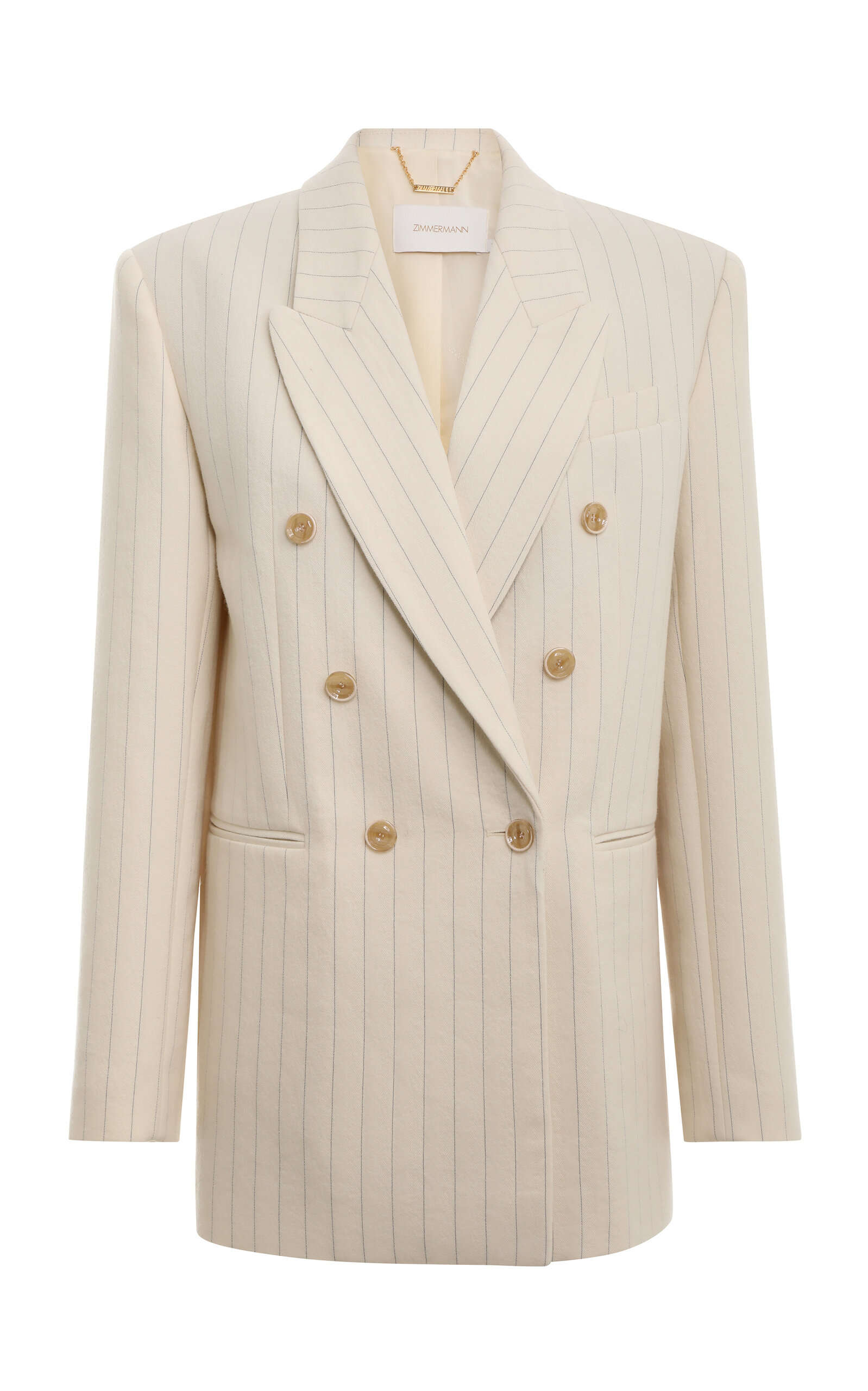 Shop Zimmermann Luminosity Wool-cotton Double-breasted Jacket In Stripe