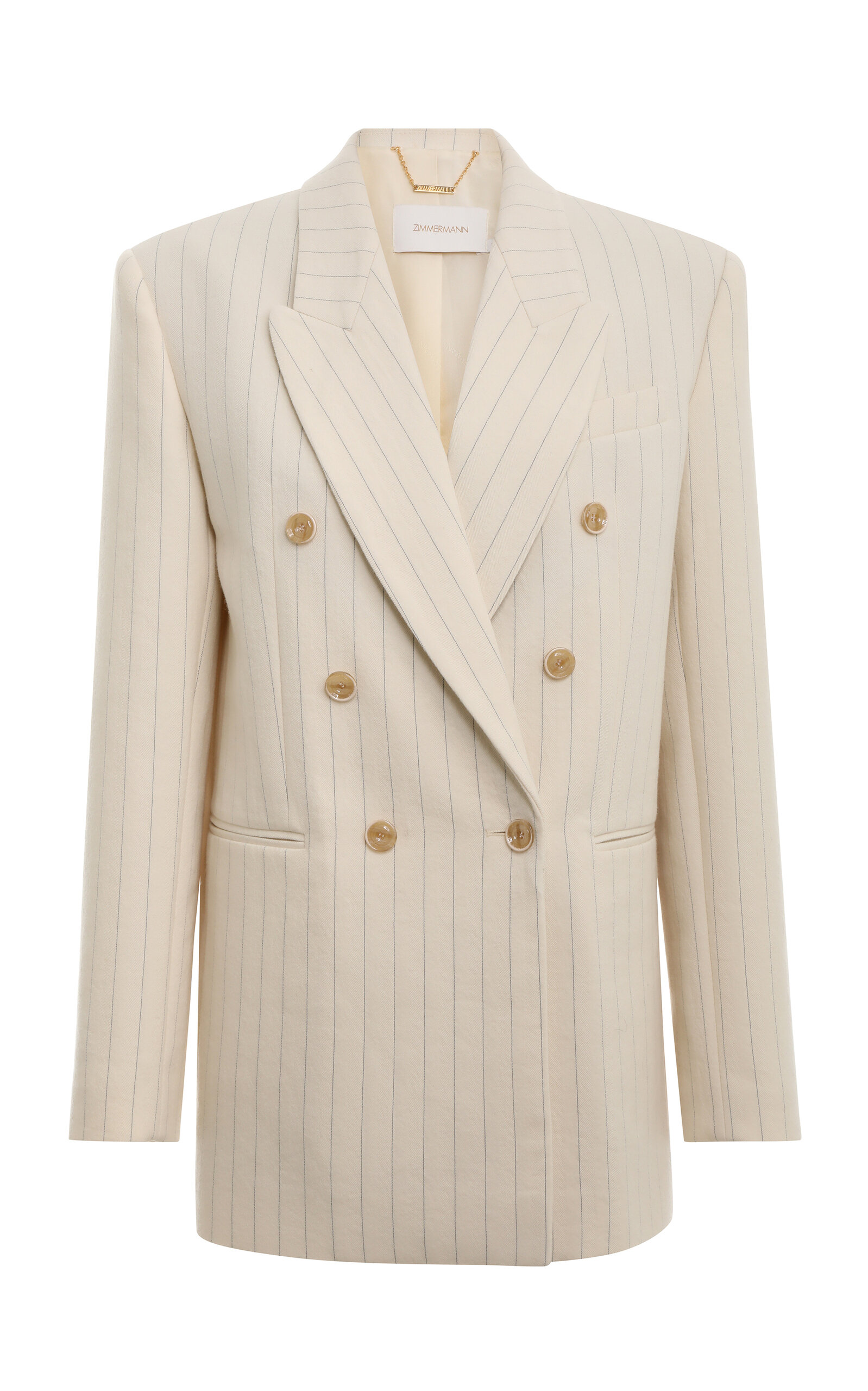 Zimmermann Luminosity Oversized Double-breasted Pinstriped Wool And Cotton-blend Blazer In Stripe