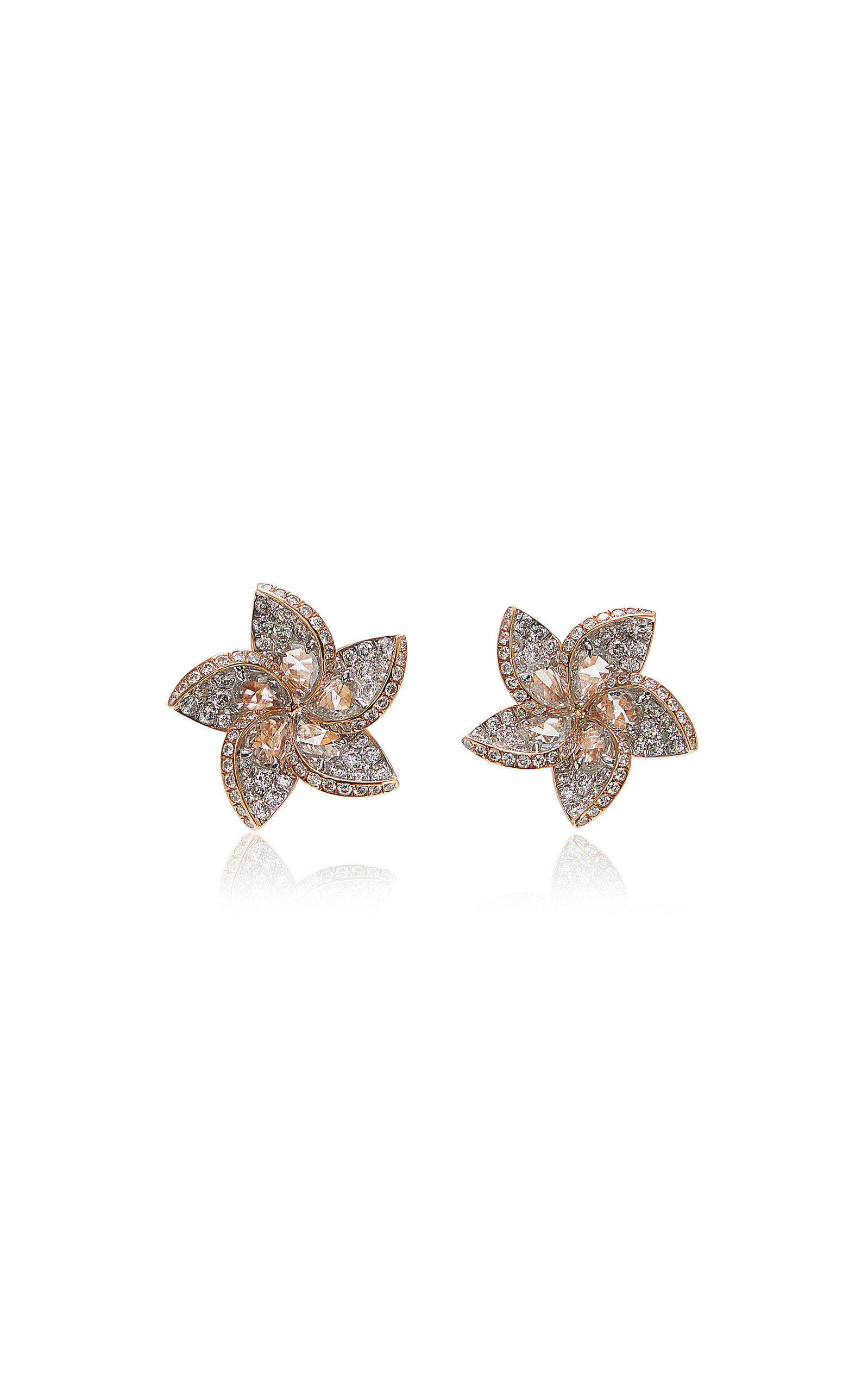 Harakh Frangipani 18k Rose Gold Diamond Earrings In White