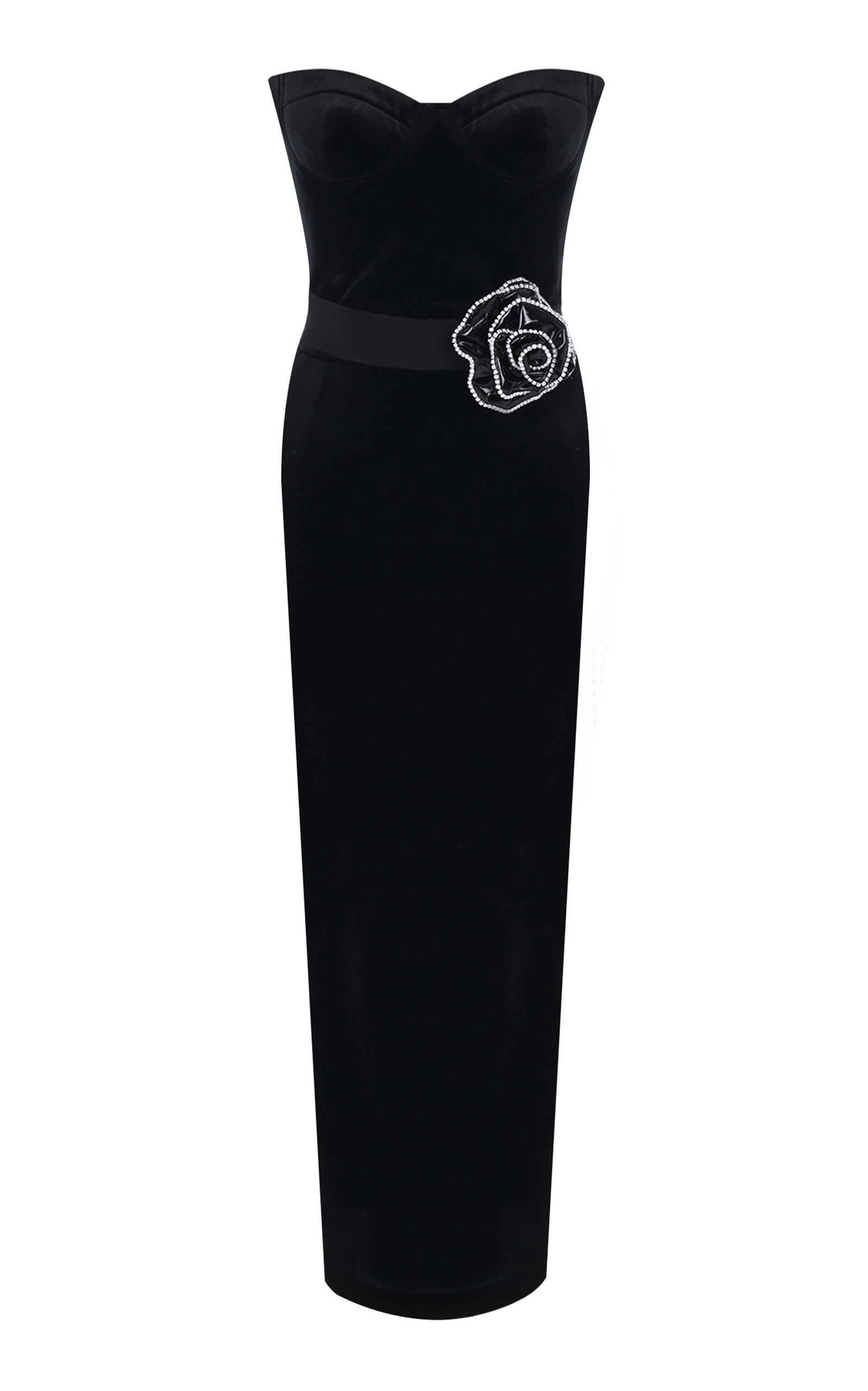 NEW ARRIVALS MONIQUE STRAPLESS VELVET MIDI DRESS