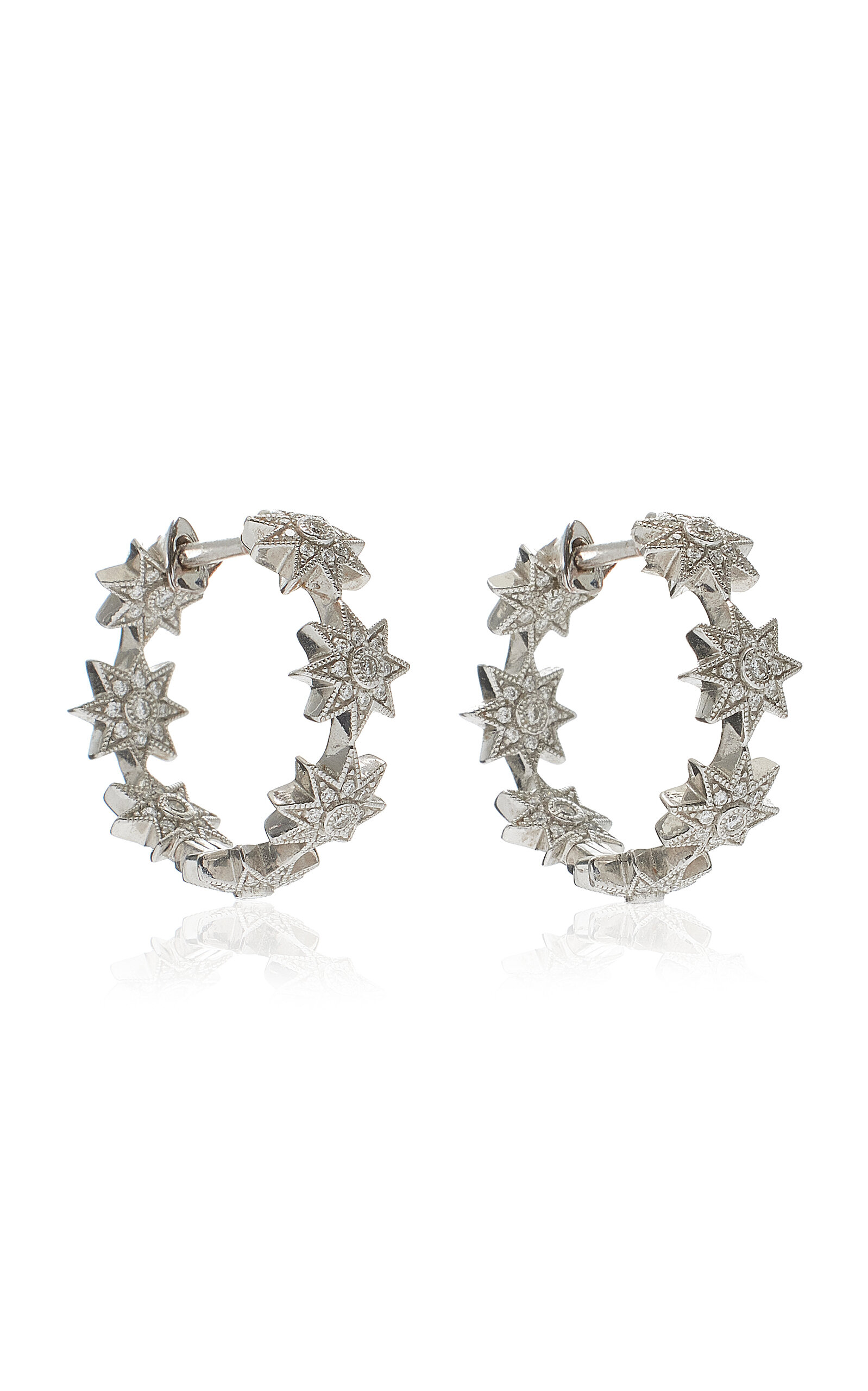 Colette Jewelry Baby Star 18k White Gold Diamond Hoop Earrings