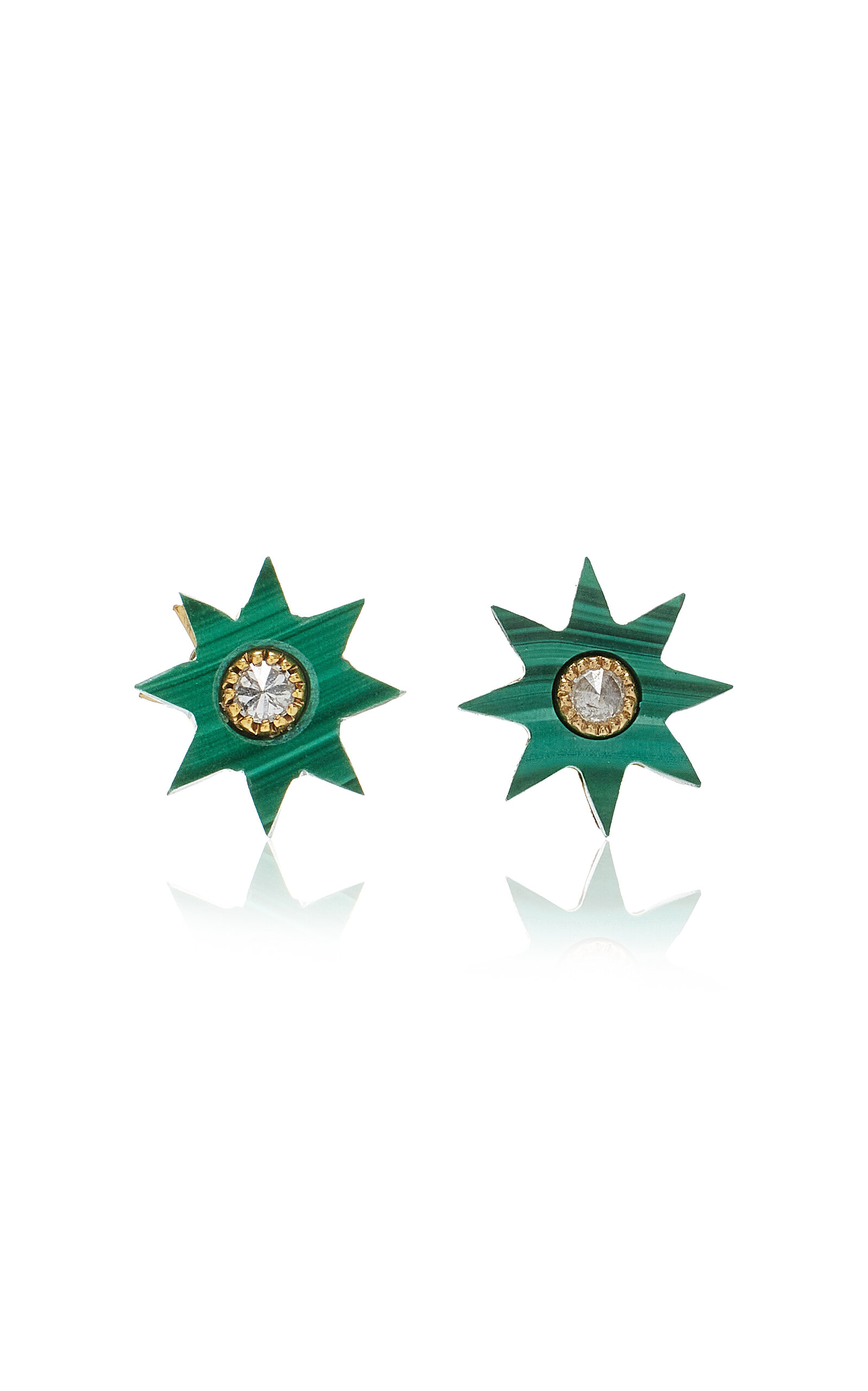 Star 18K Yellow Gold Diamond; Malachite Earrings