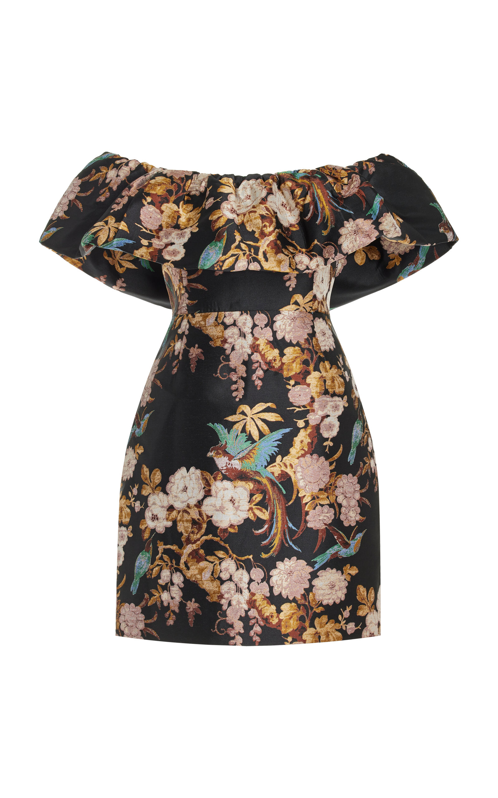 CARA CARA VERA OFF-THE-SHOULDER FLORAL-JACQUARD MINI DRESS