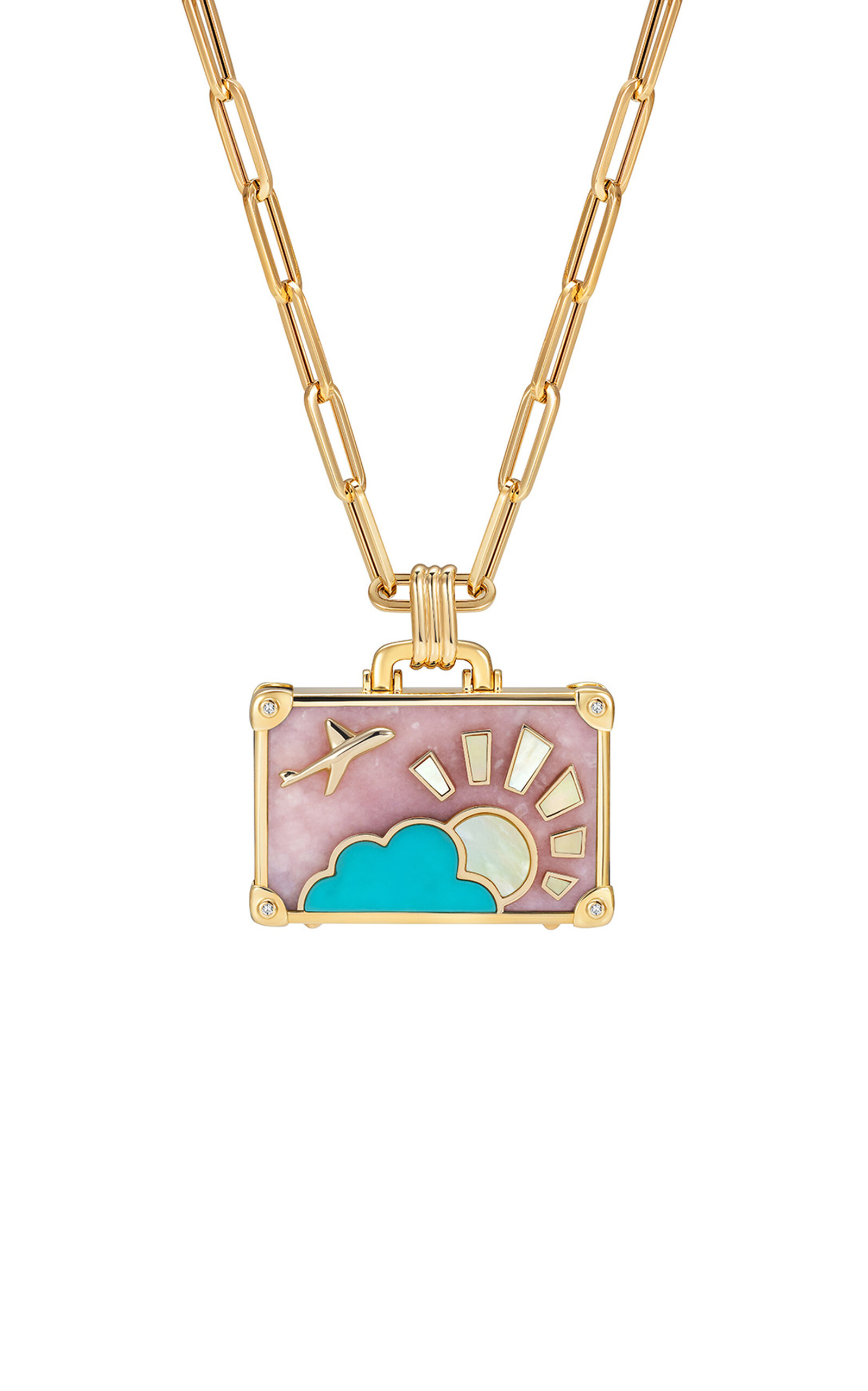 Shop Nevernot Flamingo Sunset 14k Yellow Gold Multi-stone Necklace In Pink