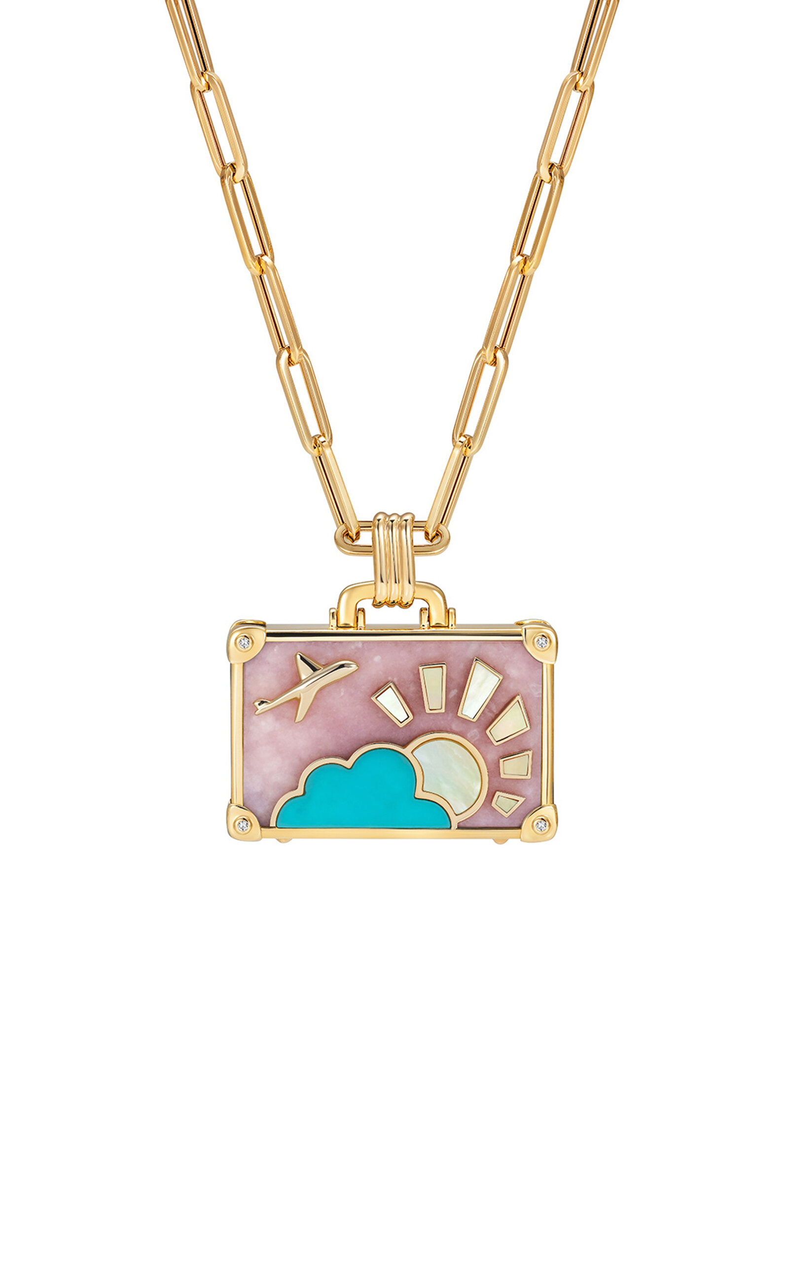 Nevernot Flamingo Sunset 14k Yellow Gold Multi-stone Necklace In Pink