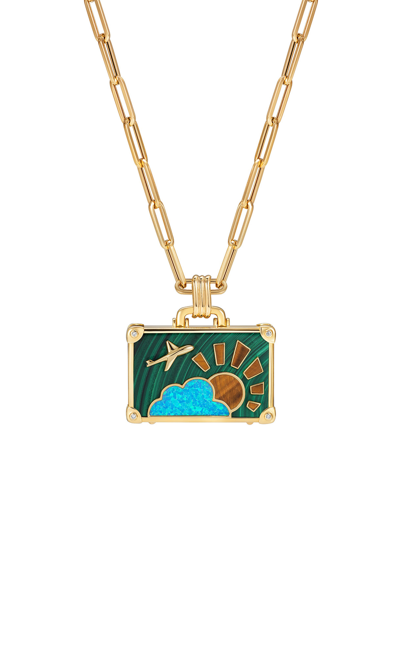 Nevernot Amazonian Adventures 14k Yellow Gold Multi-stone Necklace In Green
