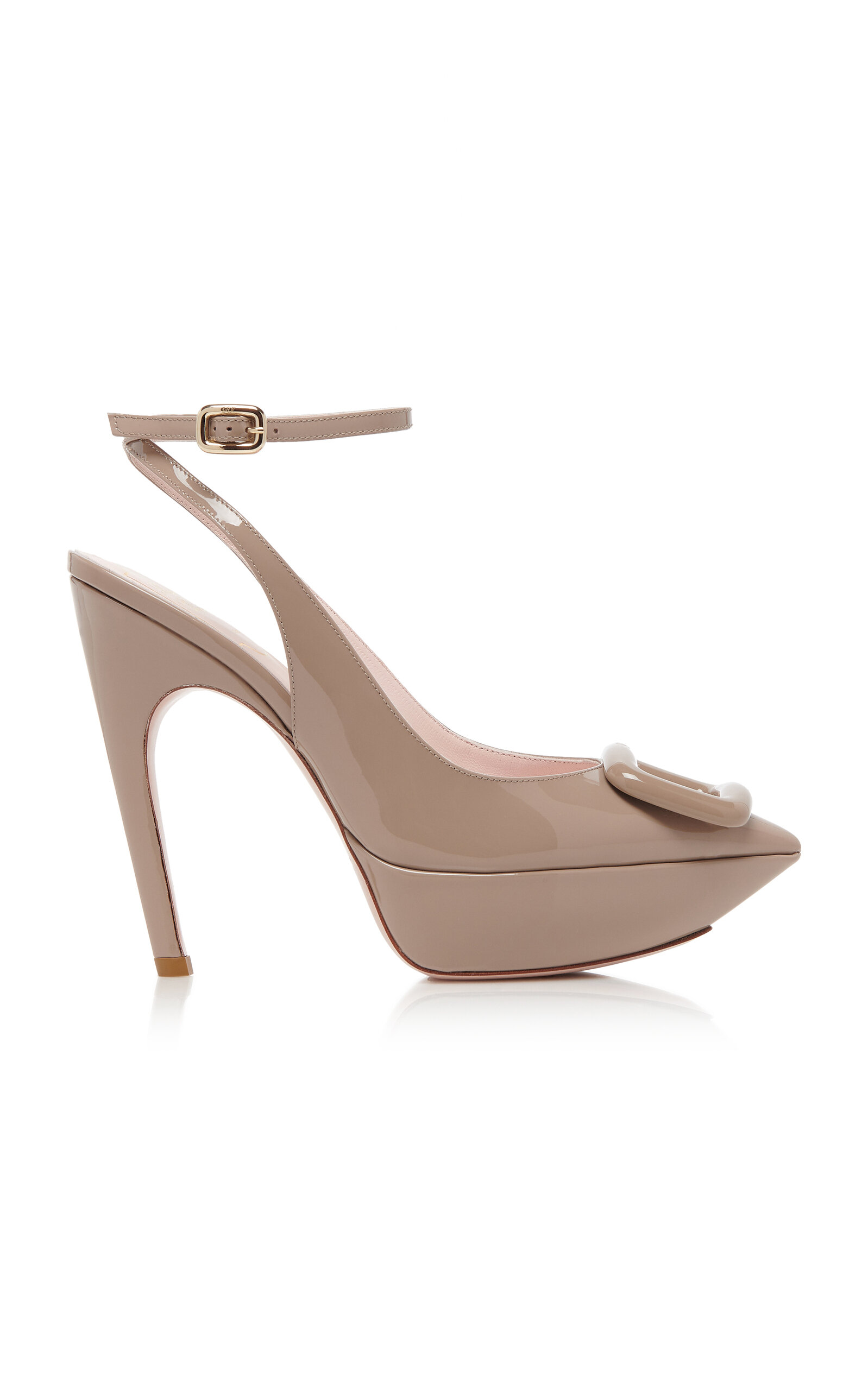 Roger Vivier Choc Buckled Patent Leather Pumps In Neutral