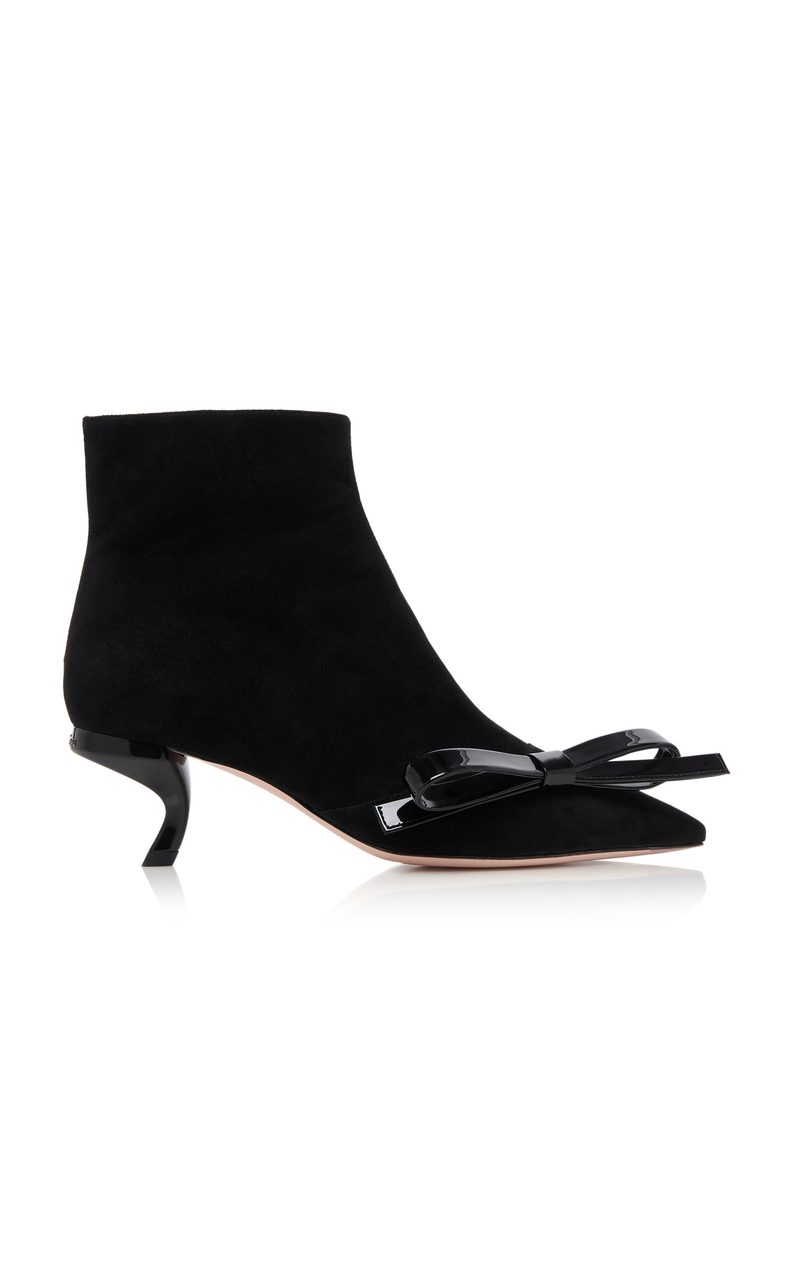 Shop Roger Vivier Virgule Bow-embellished Suede Ankle Boots In Black
