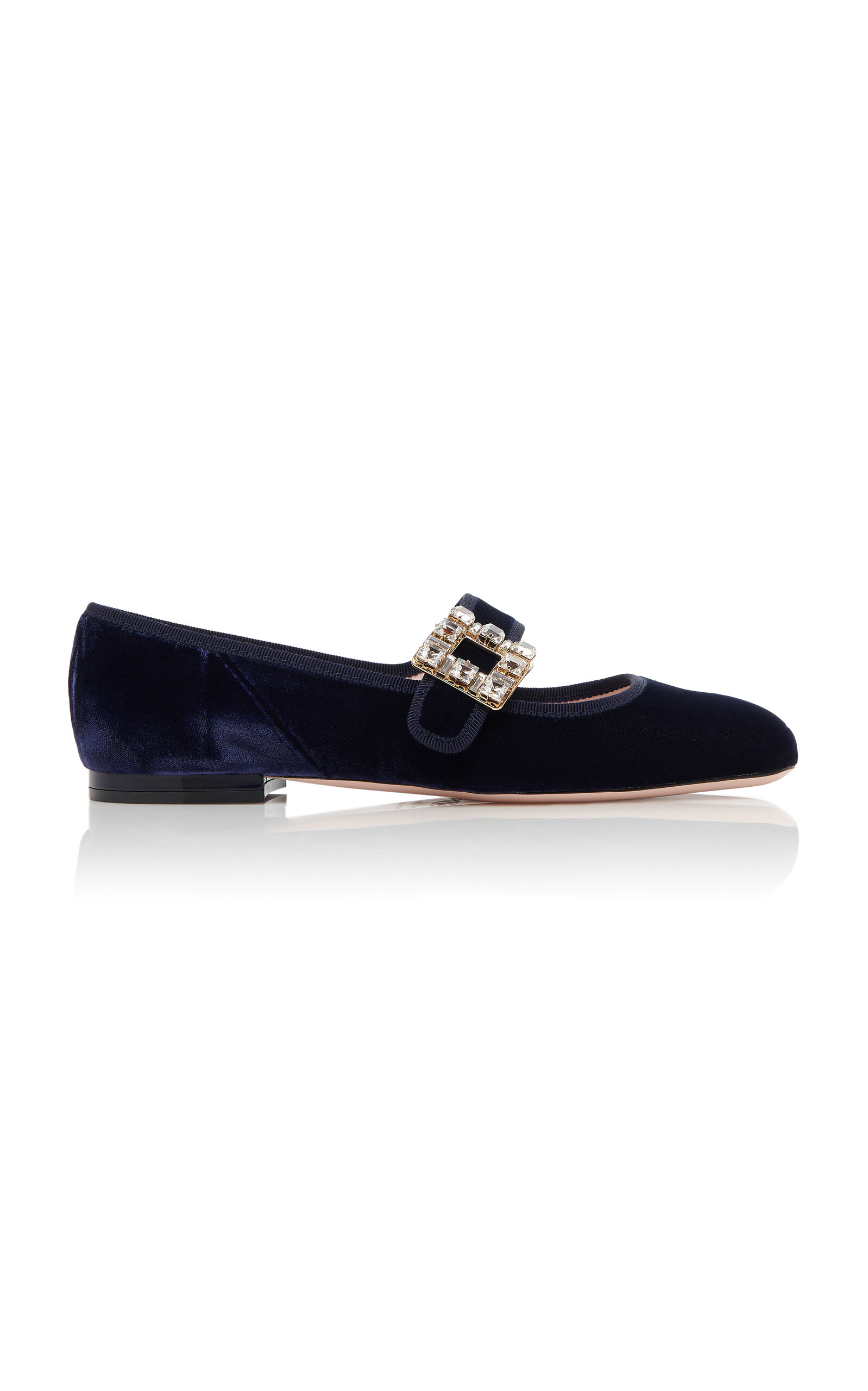 Roger Vivier Tres Vivier Crystal-buckle Velvet Flats In Navy