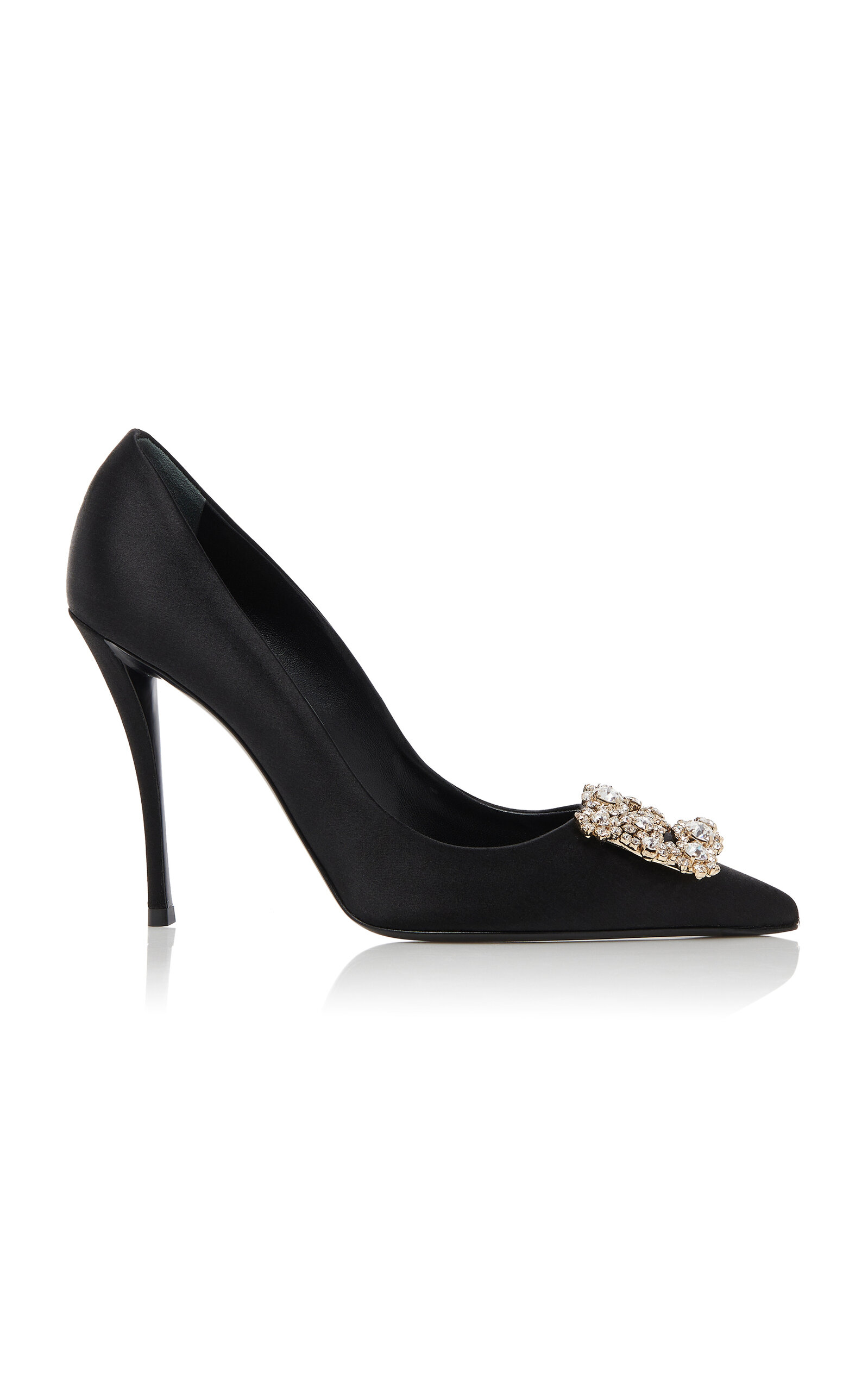 Flower Embellished Satin Pumps