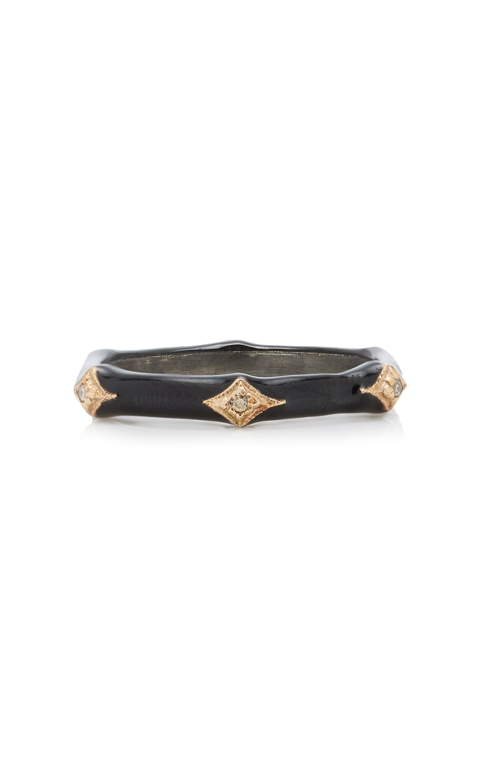 ARMENTA 14K ROSE GOLD; SILVER AND BLACK ENAMEL DIAMOND RING