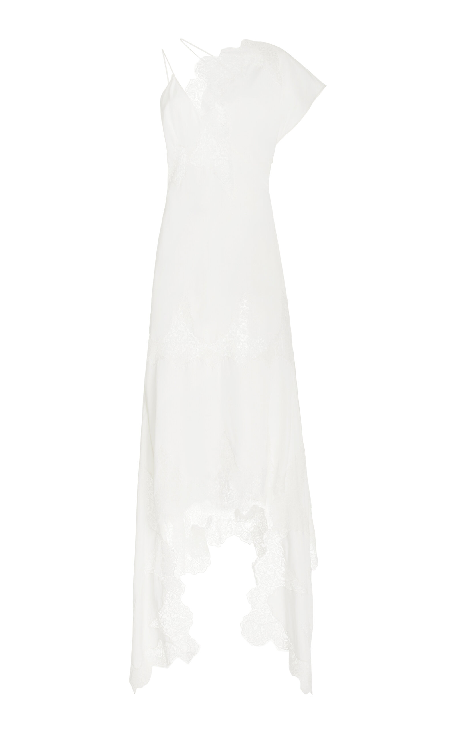 Stella Mccartney Lace-trimmed Asymmetric Midi Dress In Ivory | ModeSens