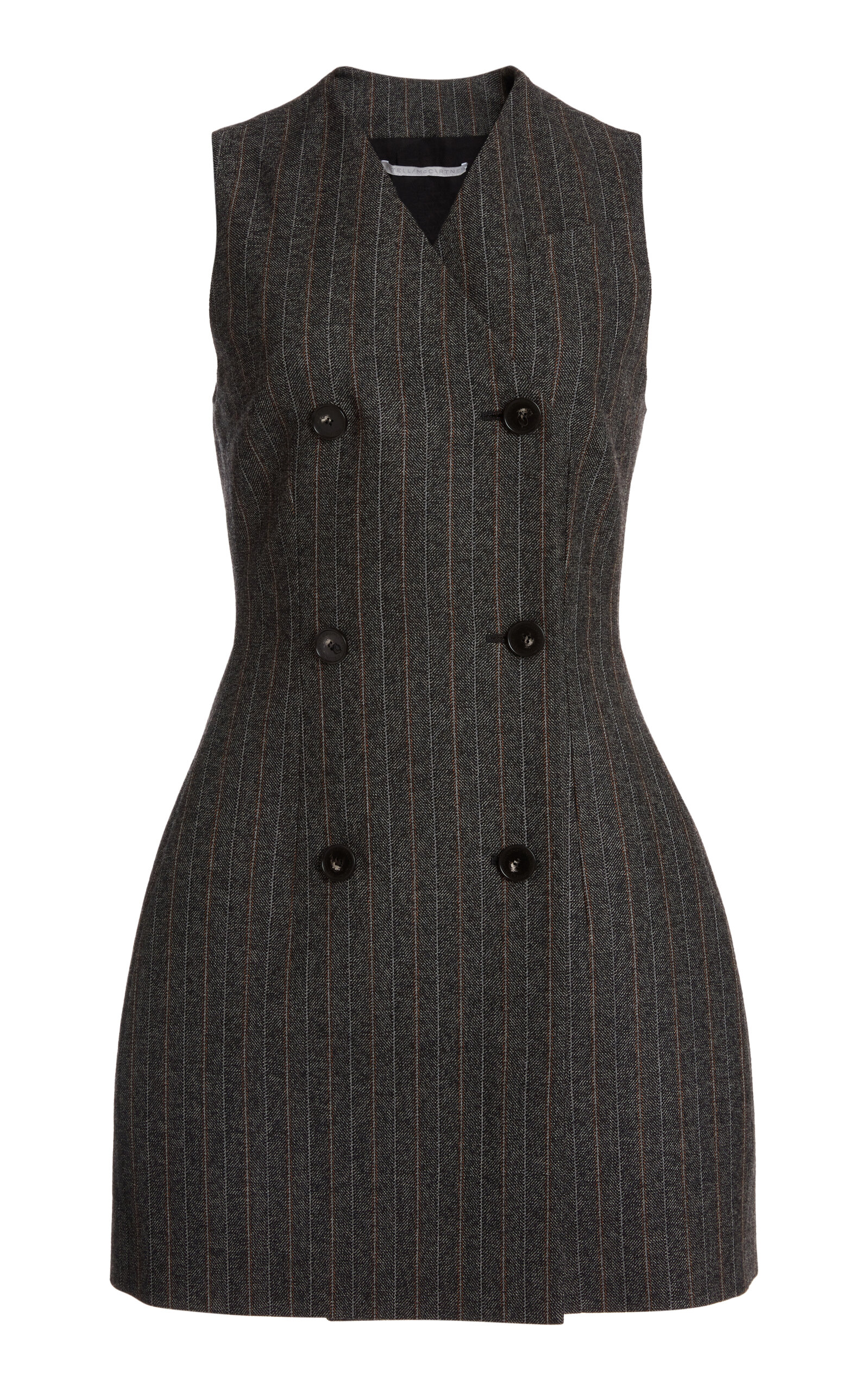 Stella Mccartney Womens Black Sleeveless Round-neck Woven Mini Dress In Grey