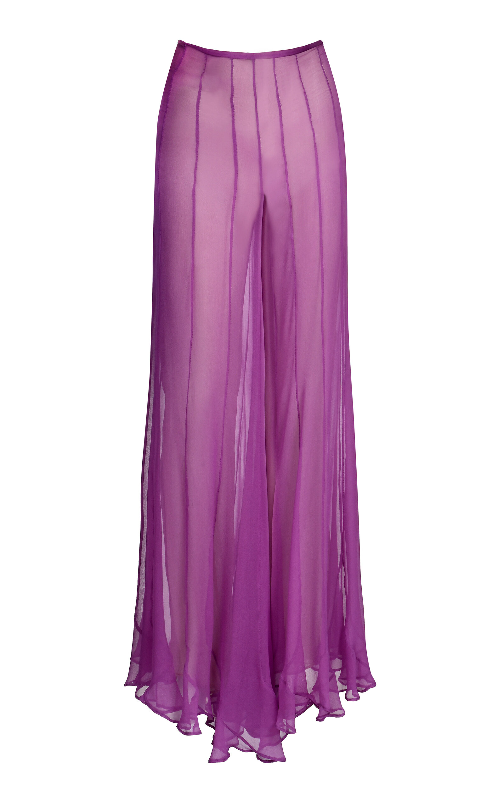 Francesca Miranda Olas Silk Chiffon Flared Pants In Purple