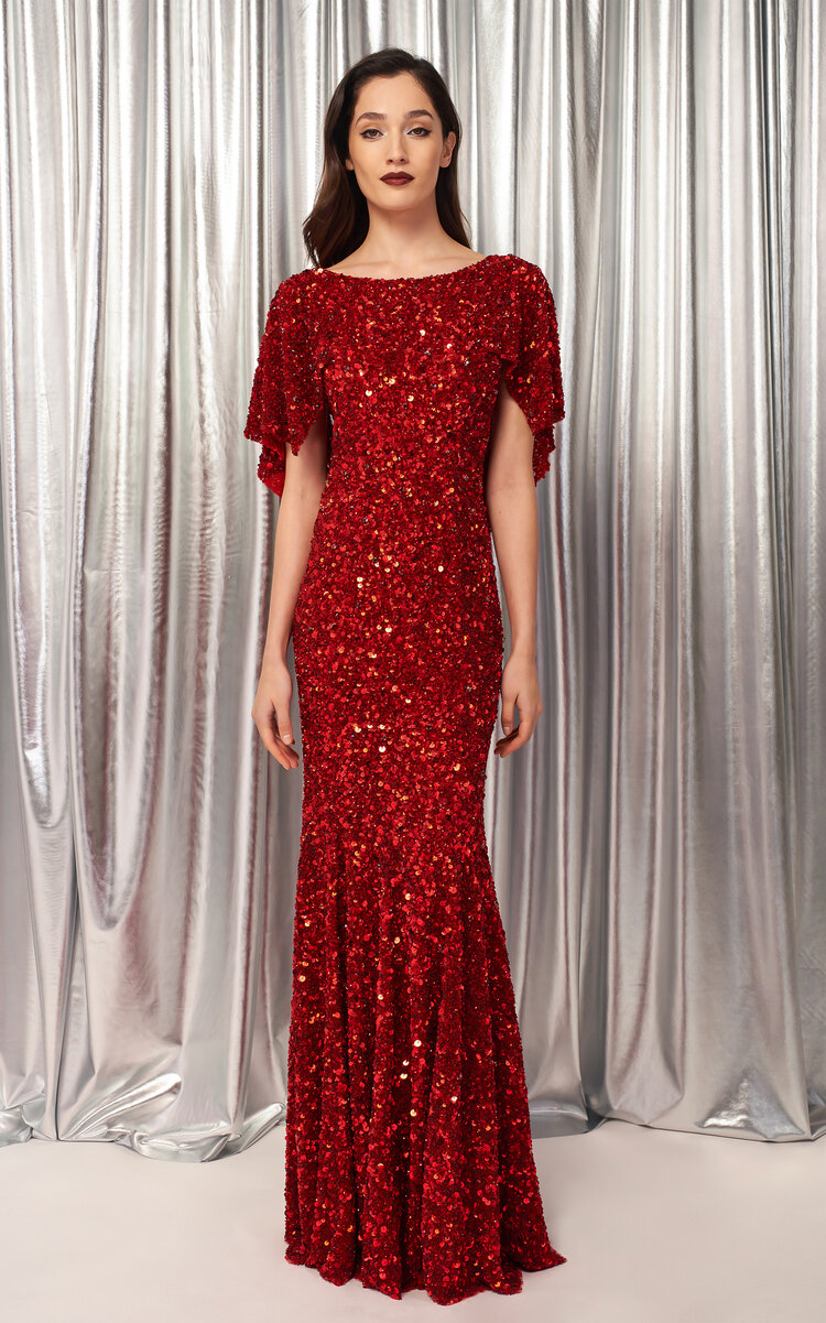 jenny packham red sequin dress Fleur sequined gown in red - Jenny Packham