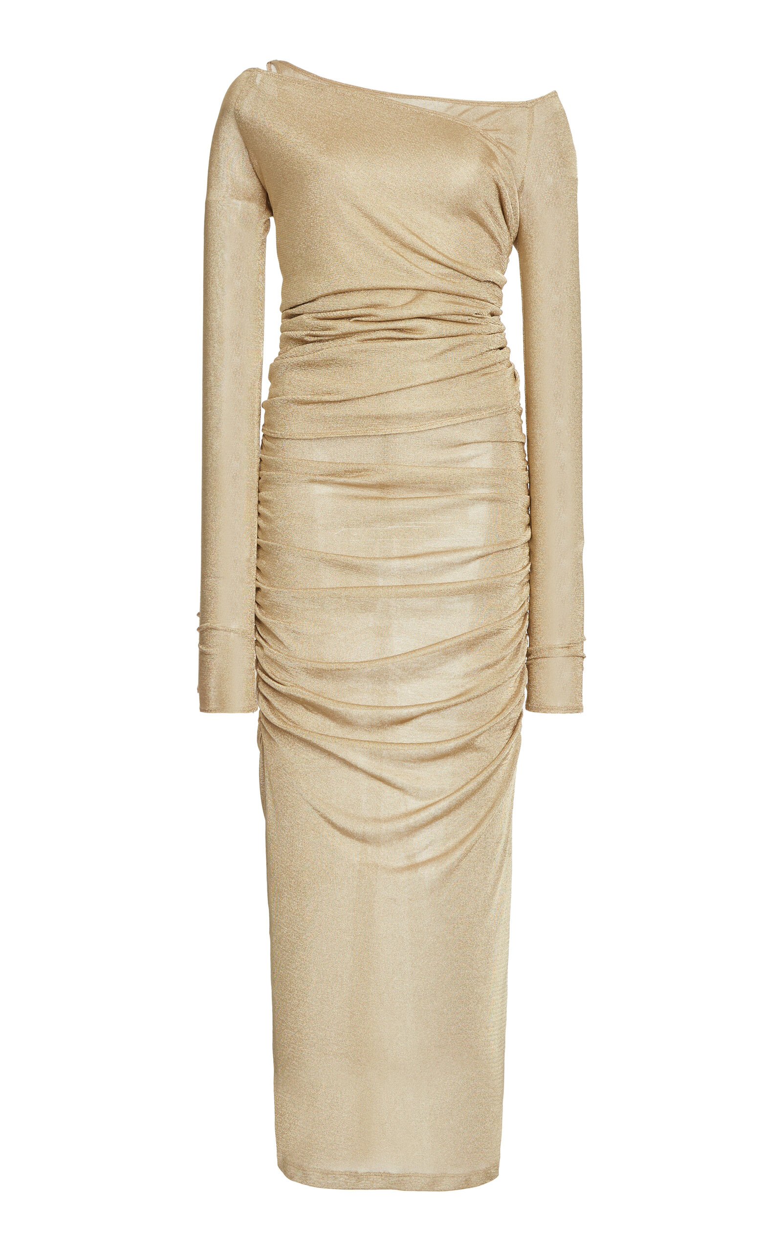 DOLCE & GABBANA DRAPED METALLIC MESH-JERSEY MIDI DRESS