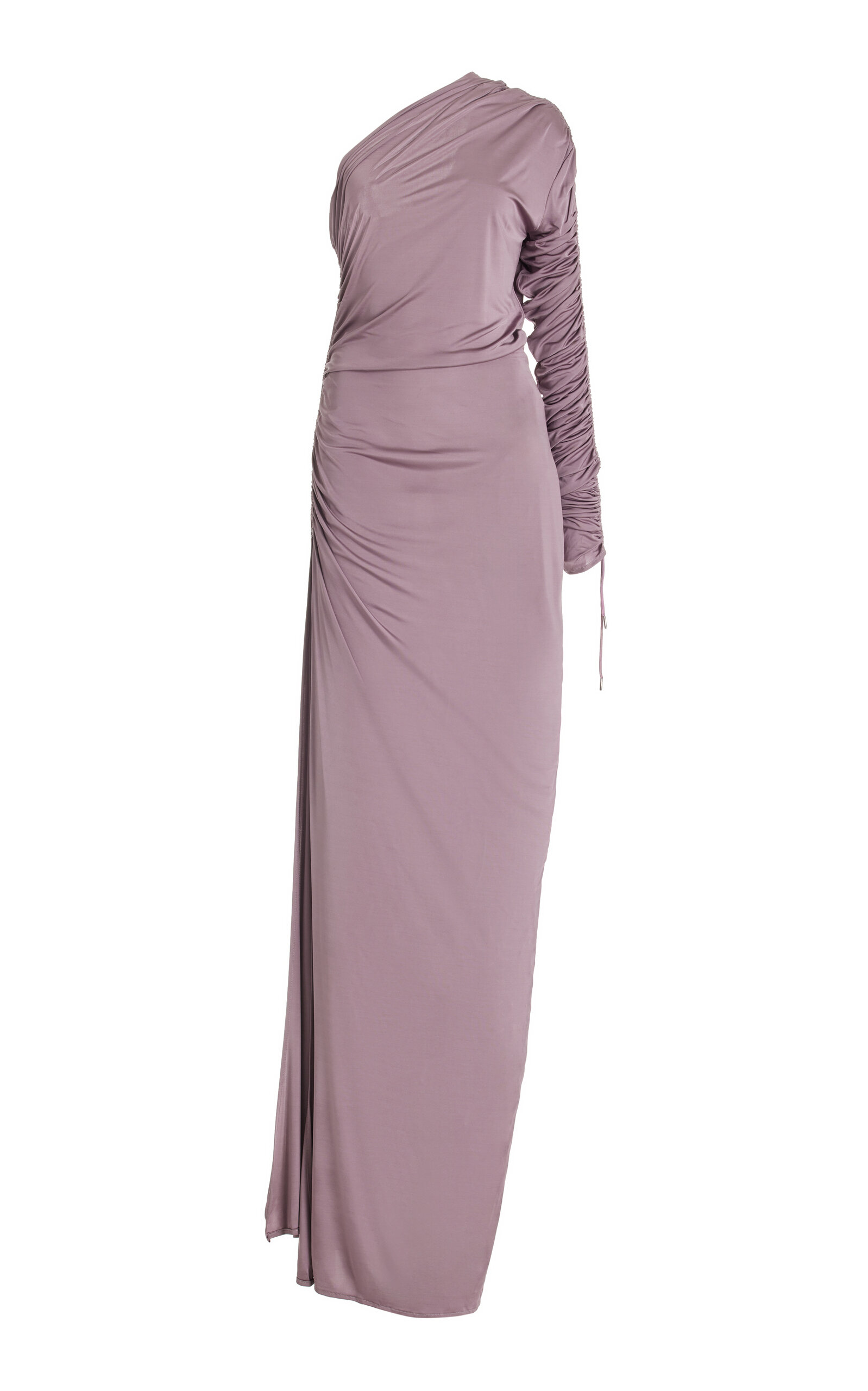 Atlein Asymmetric Ruched Maxi Dresss In Purple