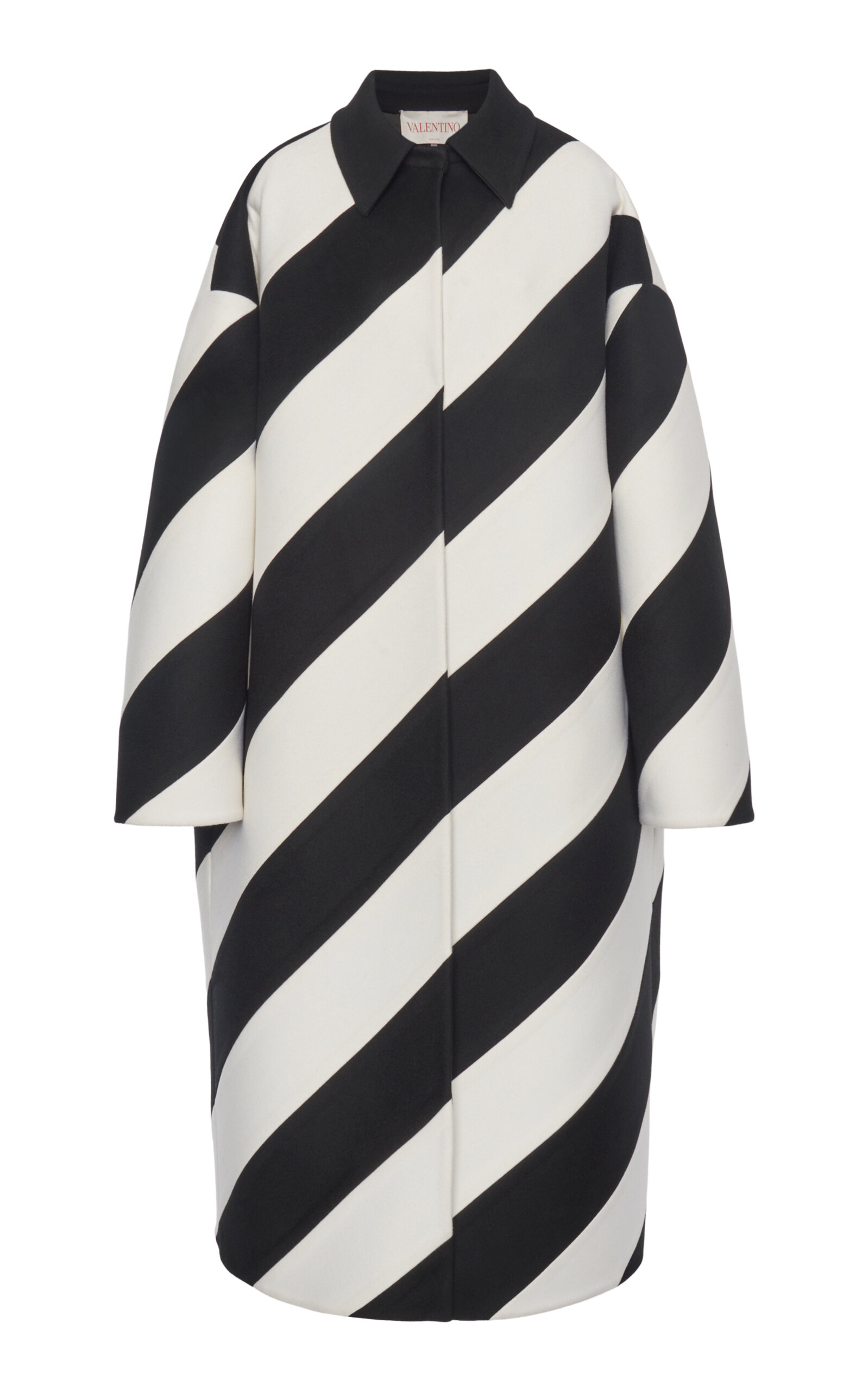 Valentino Single-breasted Oversized Striped Coat In Black,white