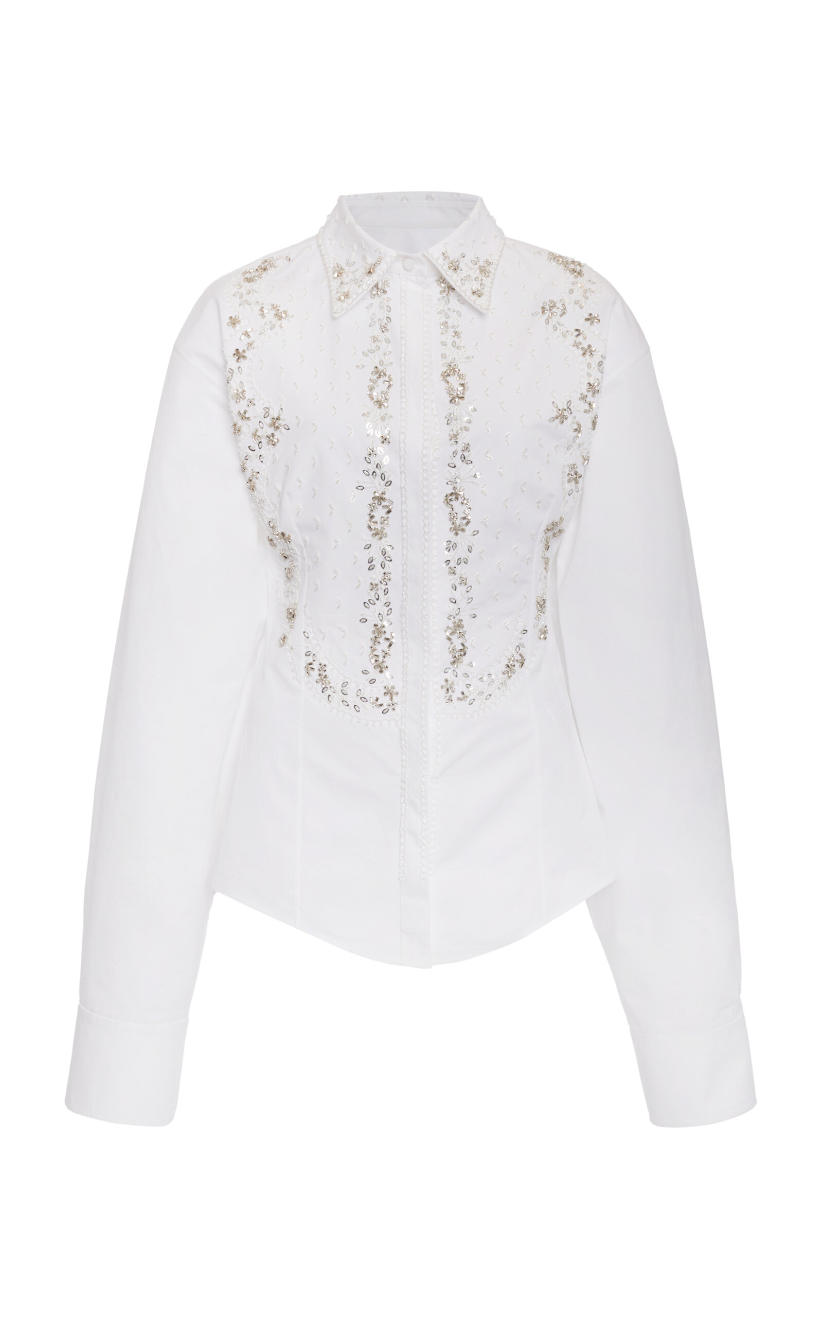 Shop Valentino Embroidered Cotton Button-down Shirt In White