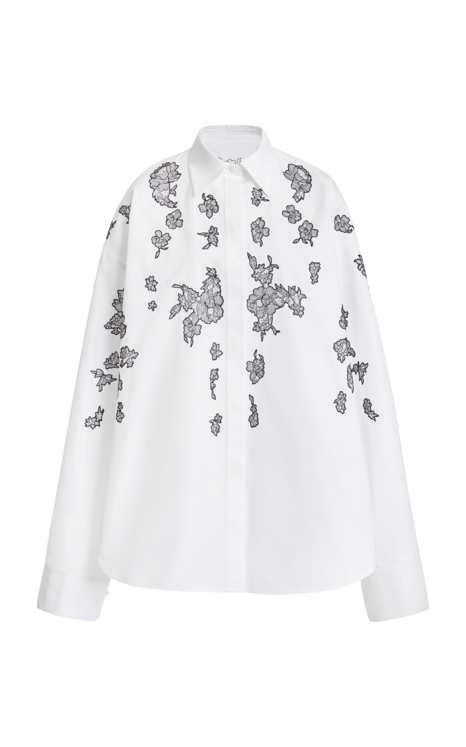 Valentino Embroidered Cotton Button-down Shirt In Black,white