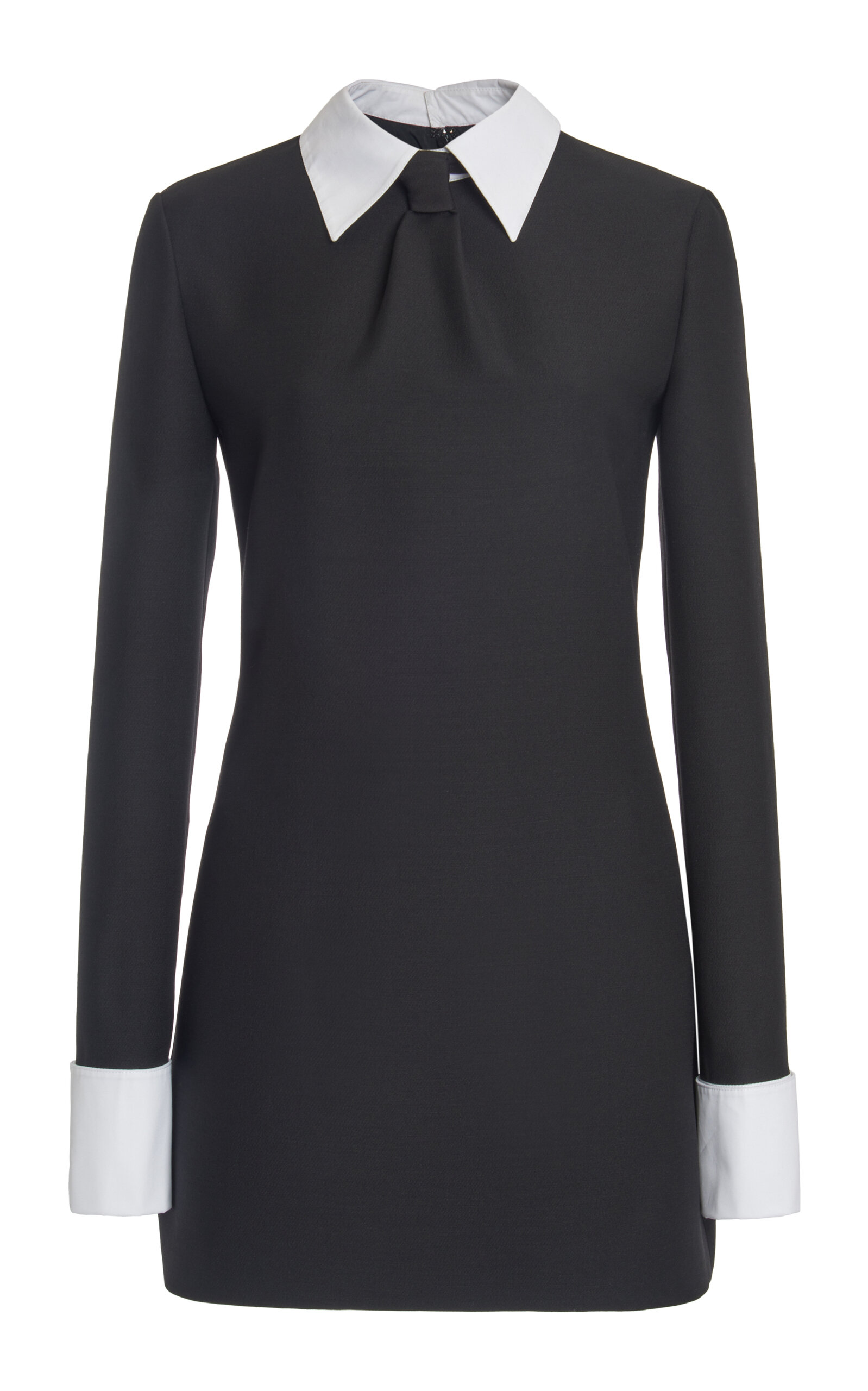 Valentino Wool Blend Shirt Dress With Contrasting Cuffs And Collar In Black,white
