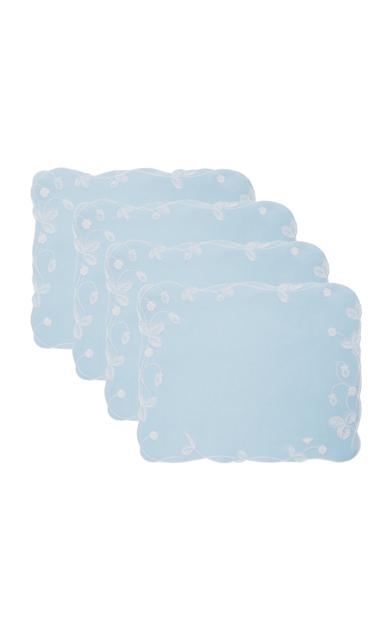 Atelier Houria Tazi Fructus Set-of-four Embroidered Linen Placemats In Blue