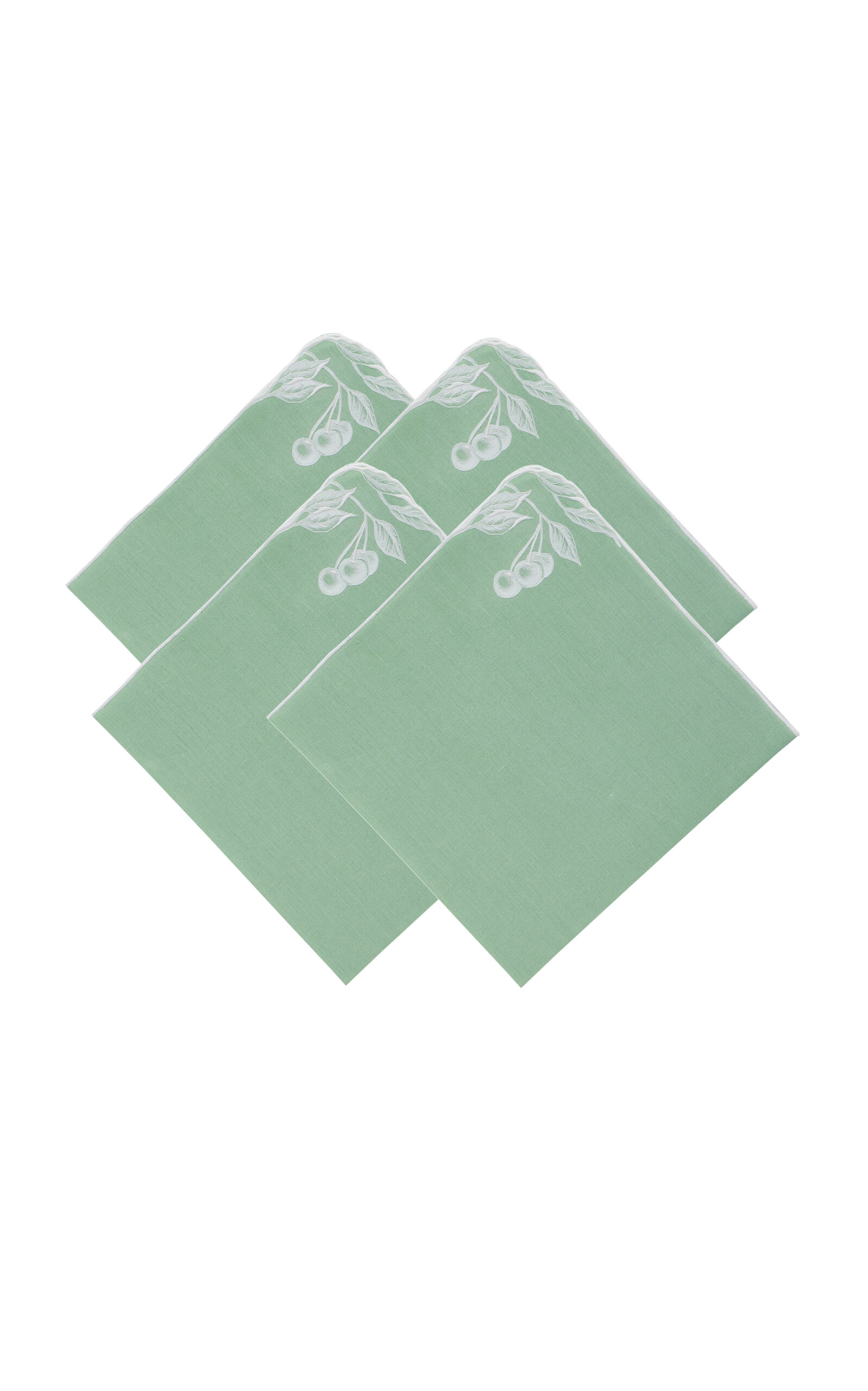 Atelier Houria Tazi Fructus Set-of-four Embroidered Linen Napkins In Green
