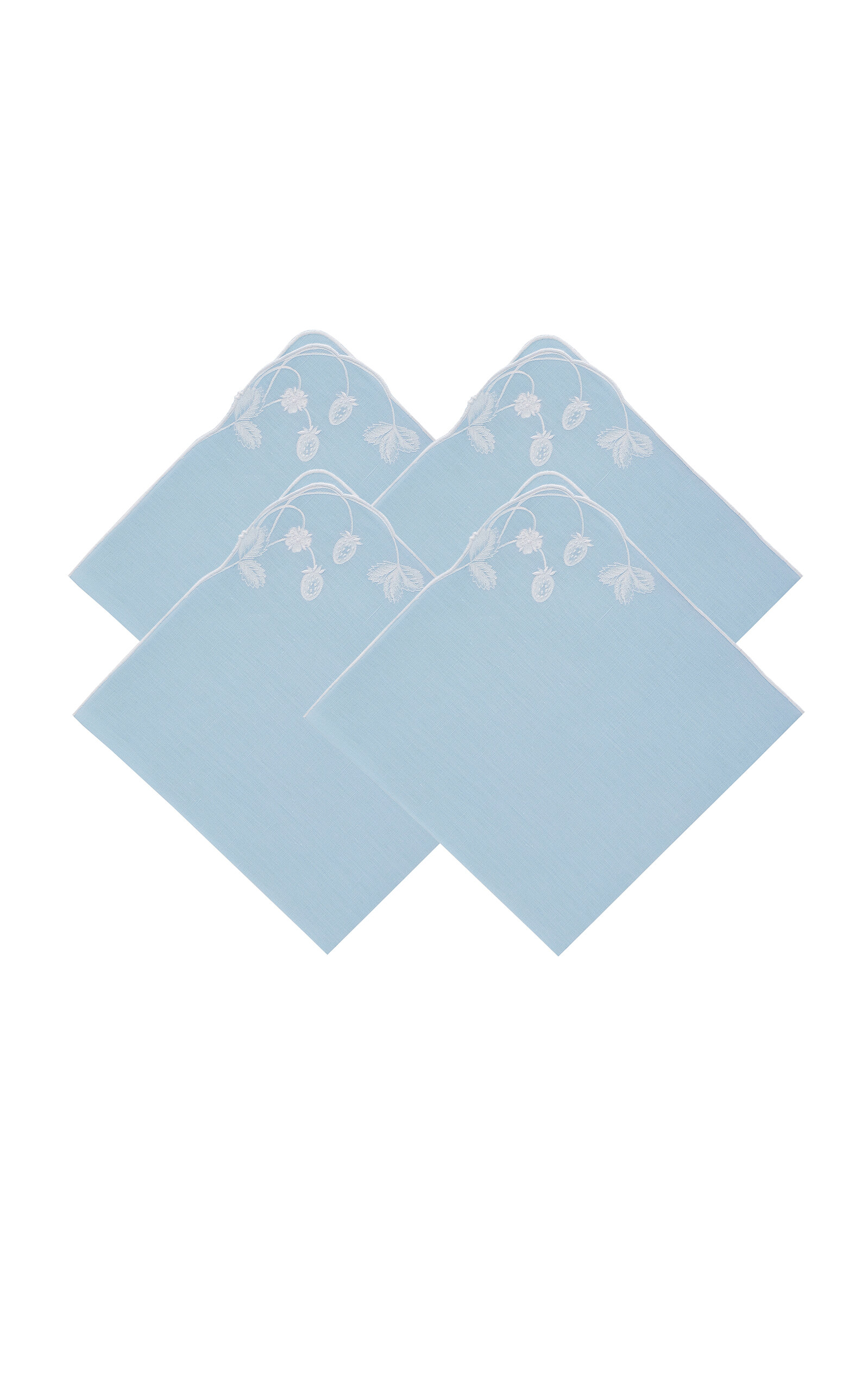 Atelier Houria Tazi Fructus Set-of-four Embroidered Linen Napkins In Blue