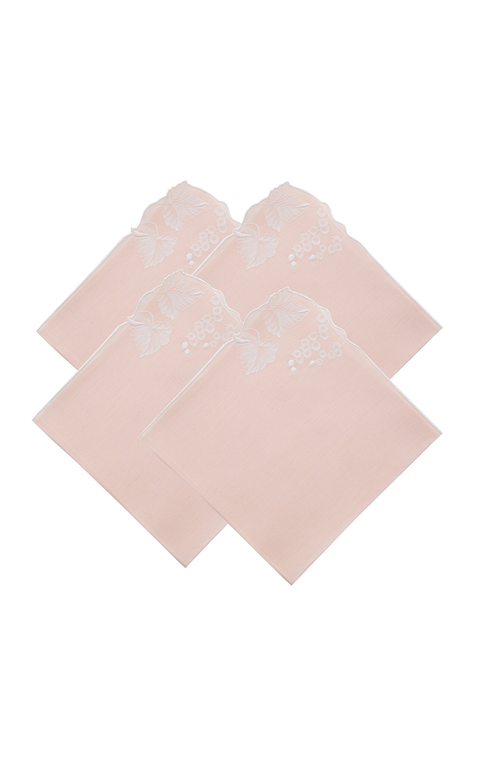 Atelier Houria Tazi Fructus Set-of-four Embroidered Linen Napkins In Pink