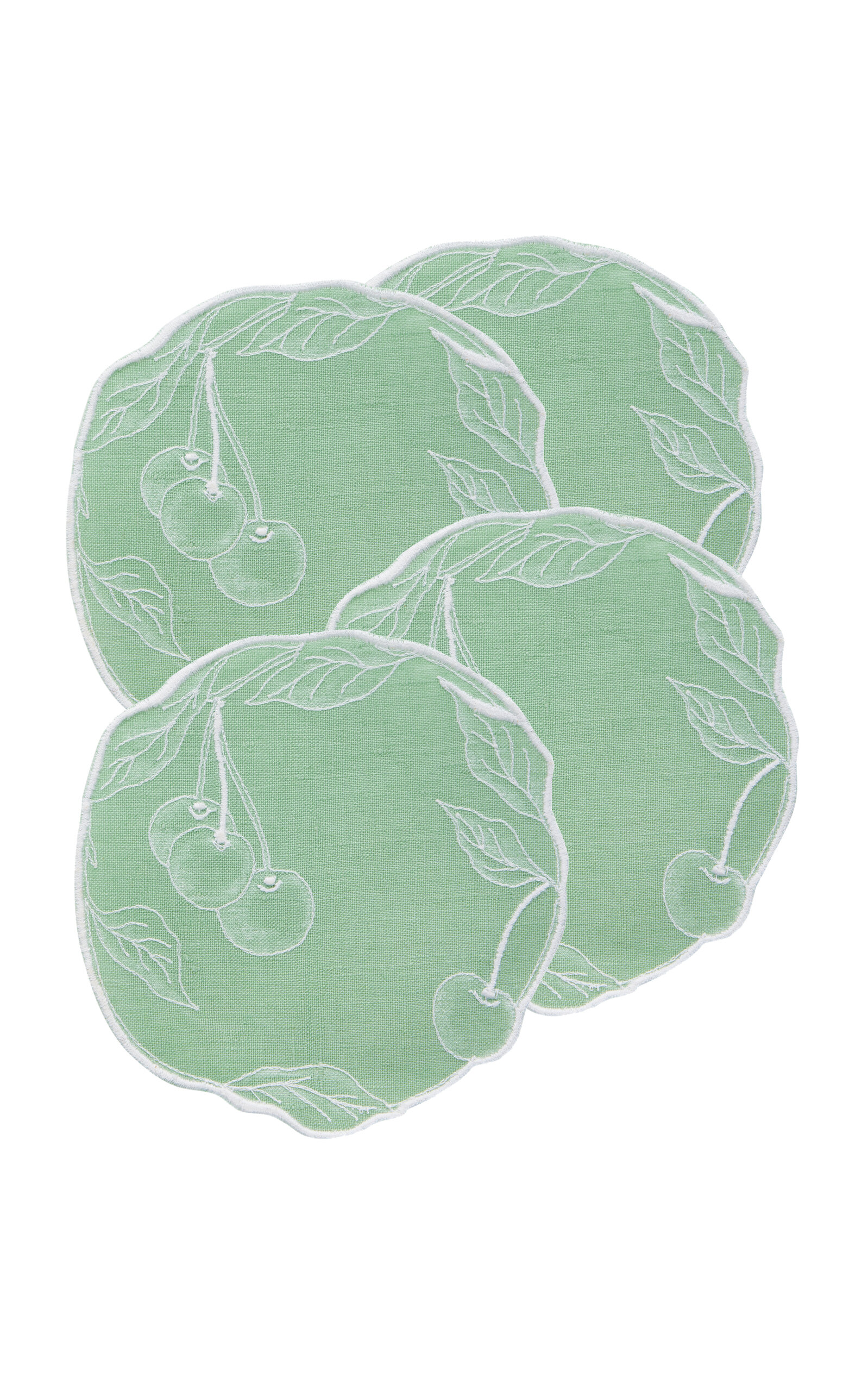 Atelier Houria Tazi Fructus Set-of-four Embroidered Linen Coasters In Green