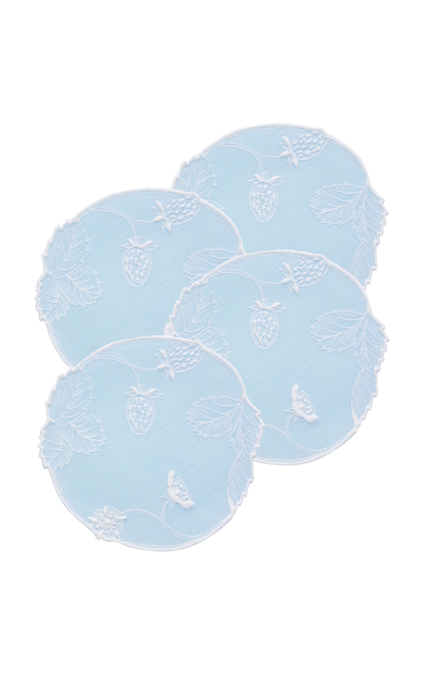 Atelier Houria Tazi Fructus Set-of-four Embroidered Linen Coasters In Blue