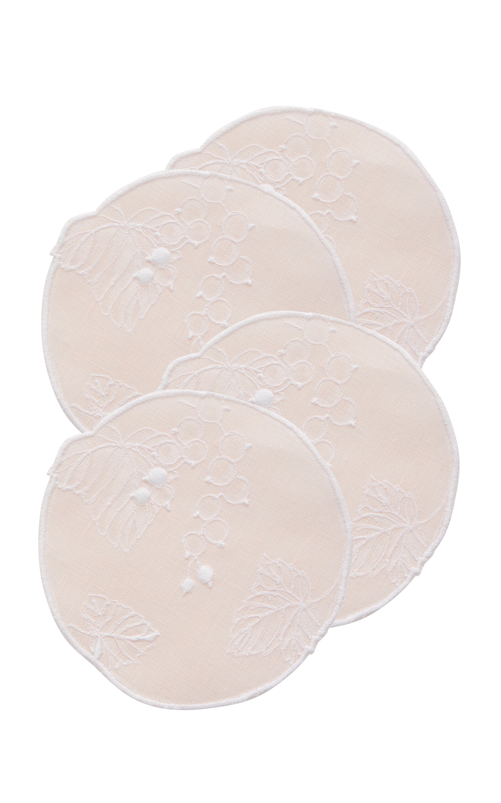 Atelier Houria Tazi Fructus Set-of-four Embroidered Linen Coasters In Pink