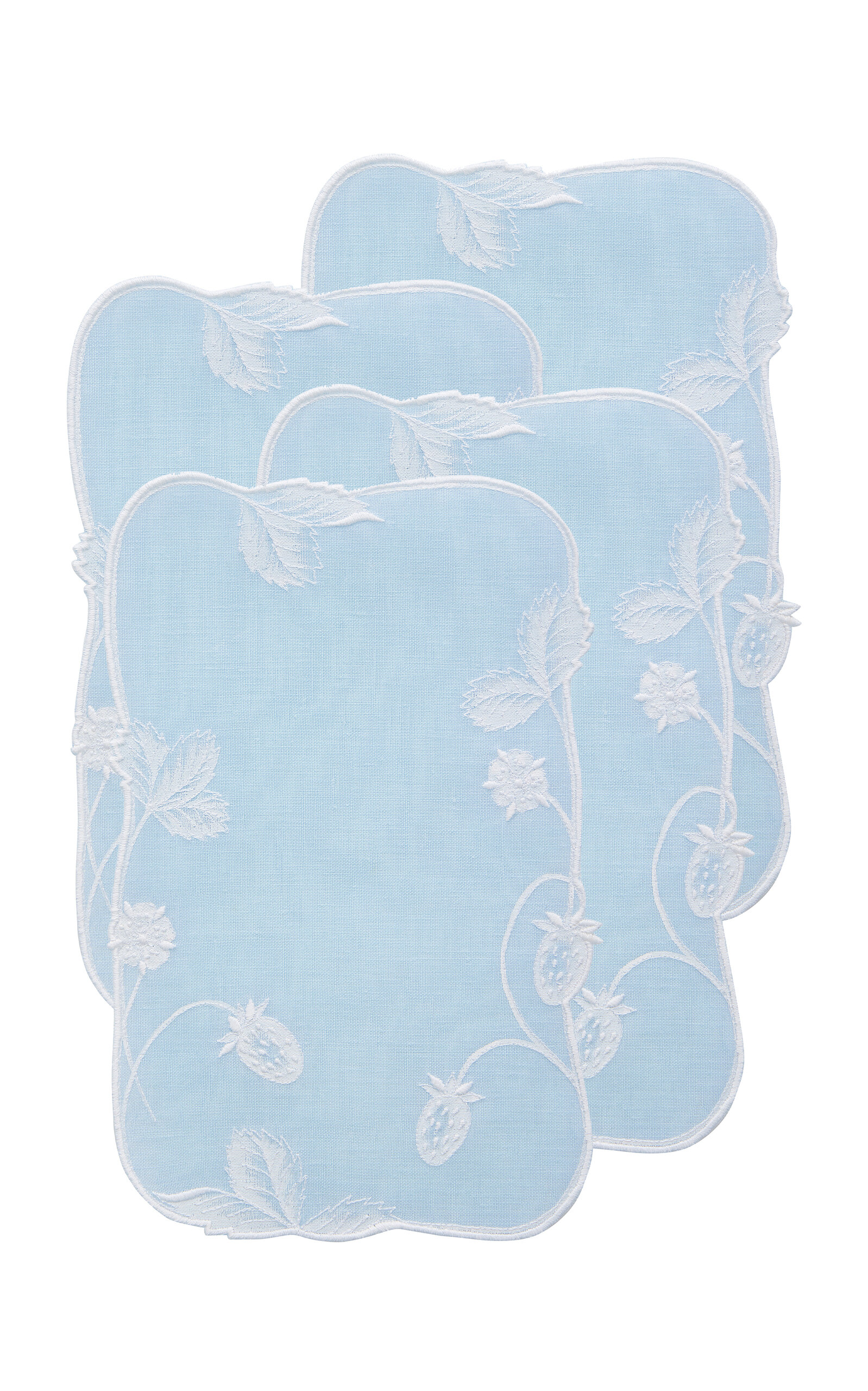Atelier Houria Tazi Fructus Set-of-four Embroidered Linen Cocktail Napkins In Blue