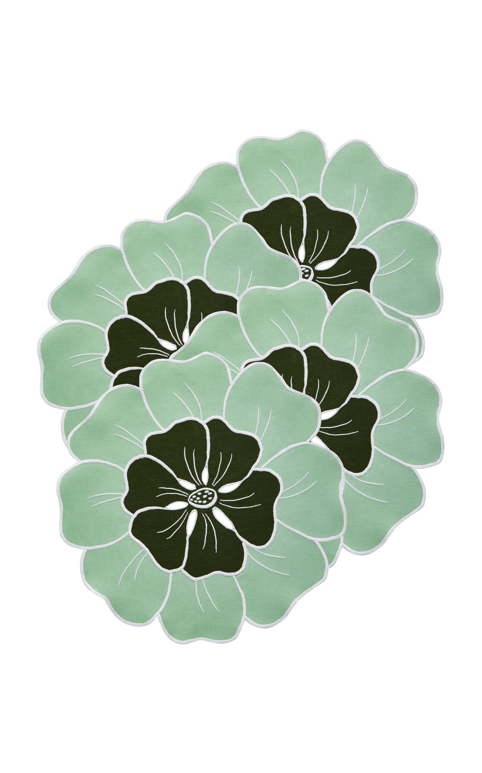 Atelier Houria Tazi Fleur Set-of-four Embroidered Linen Placemats In Green
