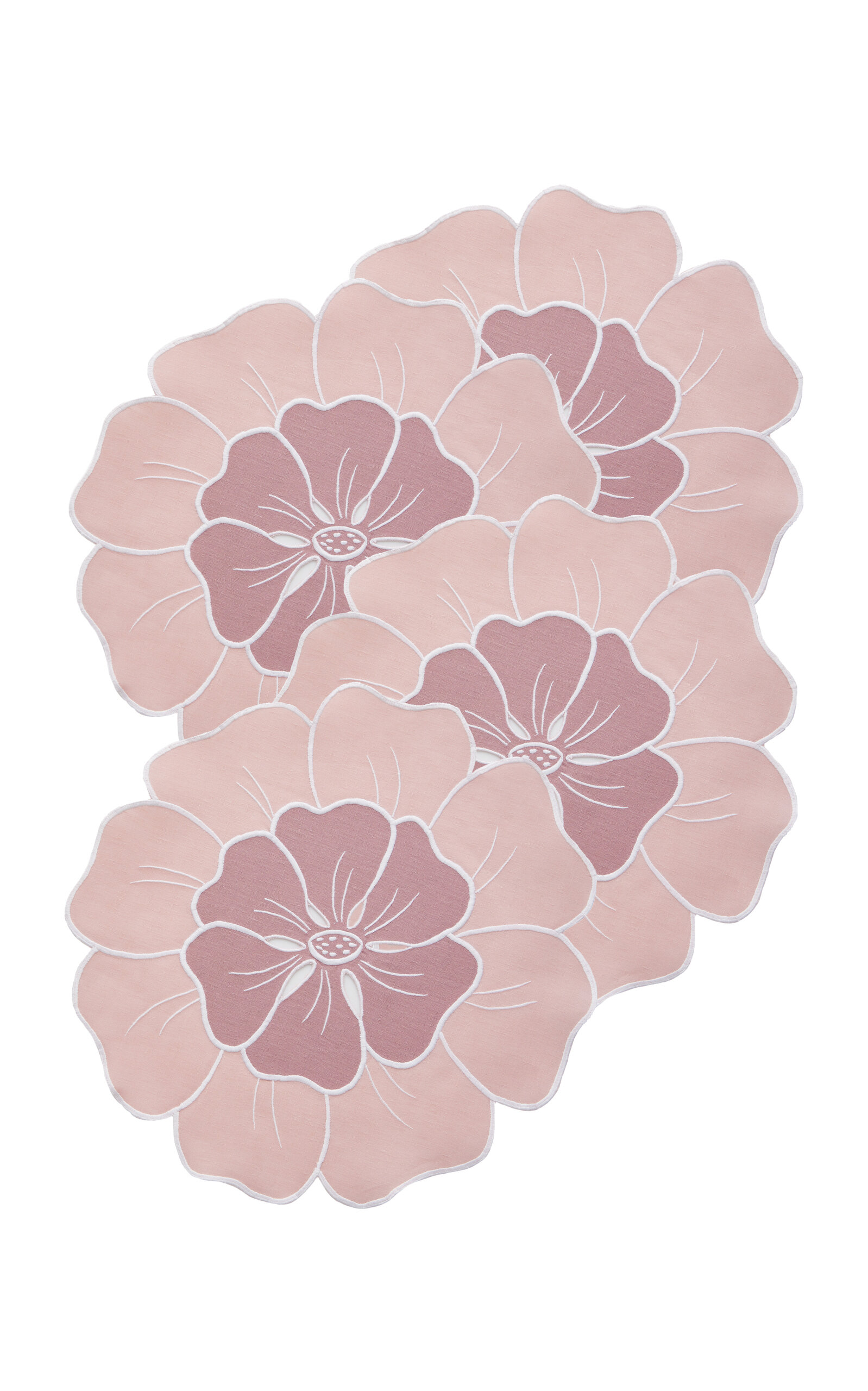 Atelier Houria Tazi Fleur Set-of-four Embroidered Linen Placemats In Pink