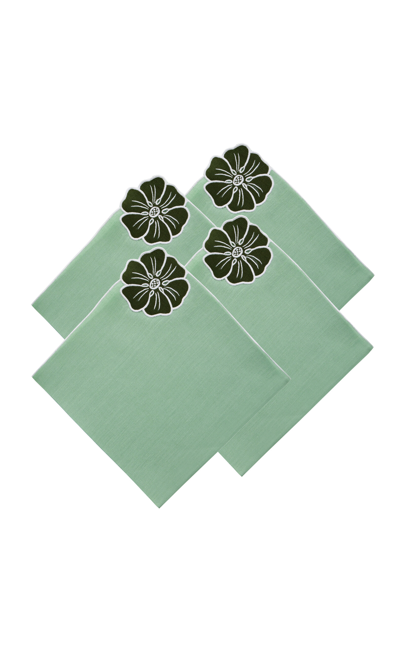 Atelier Houria Tazi Fleur Set-of-four Embroidered Linen Napkins In Green