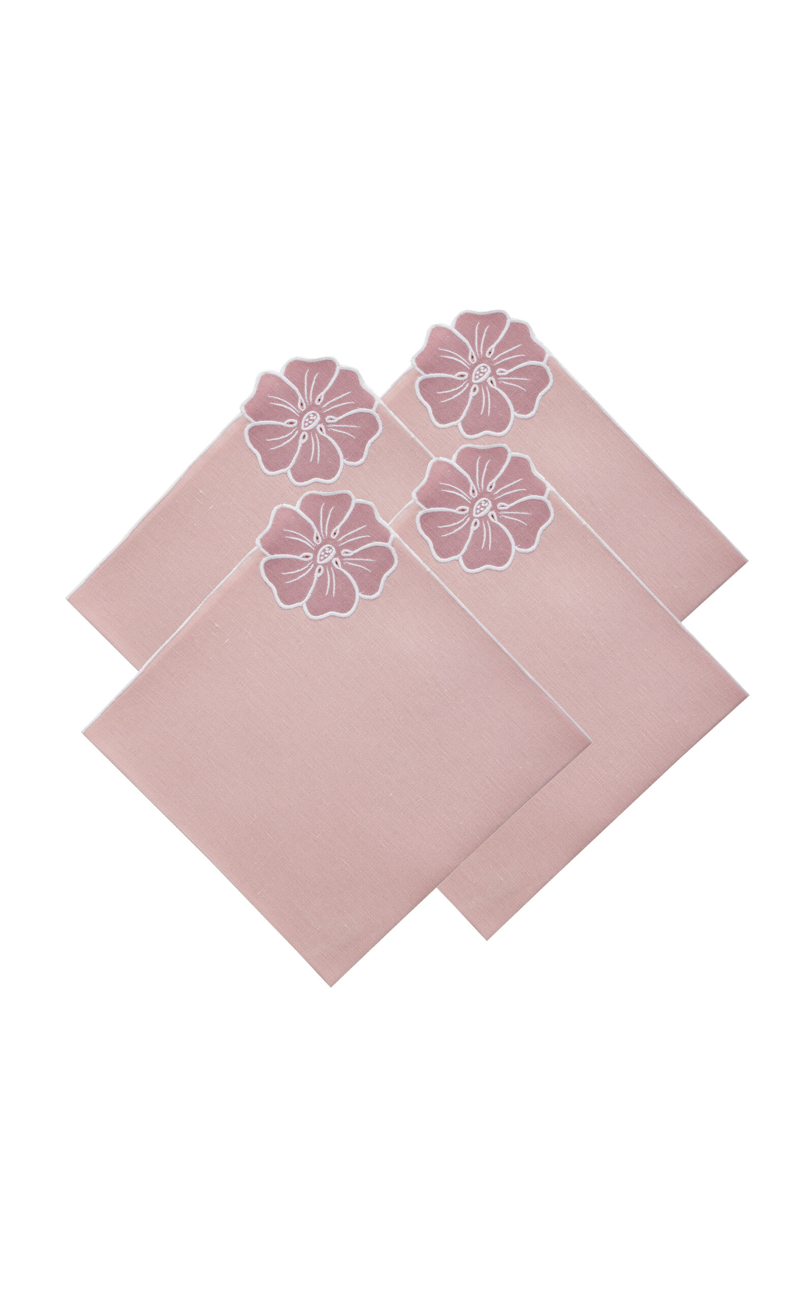 Atelier Houria Tazi Fleur Set-of-four Embroidered Linen Napkins In Pink