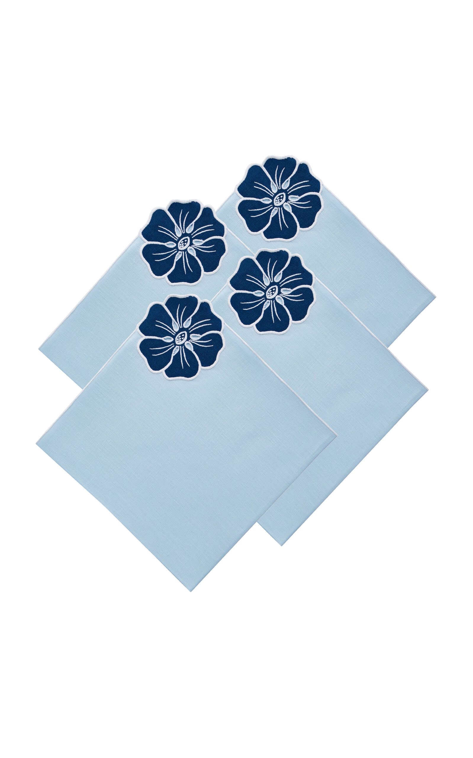 Atelier Houria Tazi Fleur Set-of-four Embroidered Linen Napkins In Blue