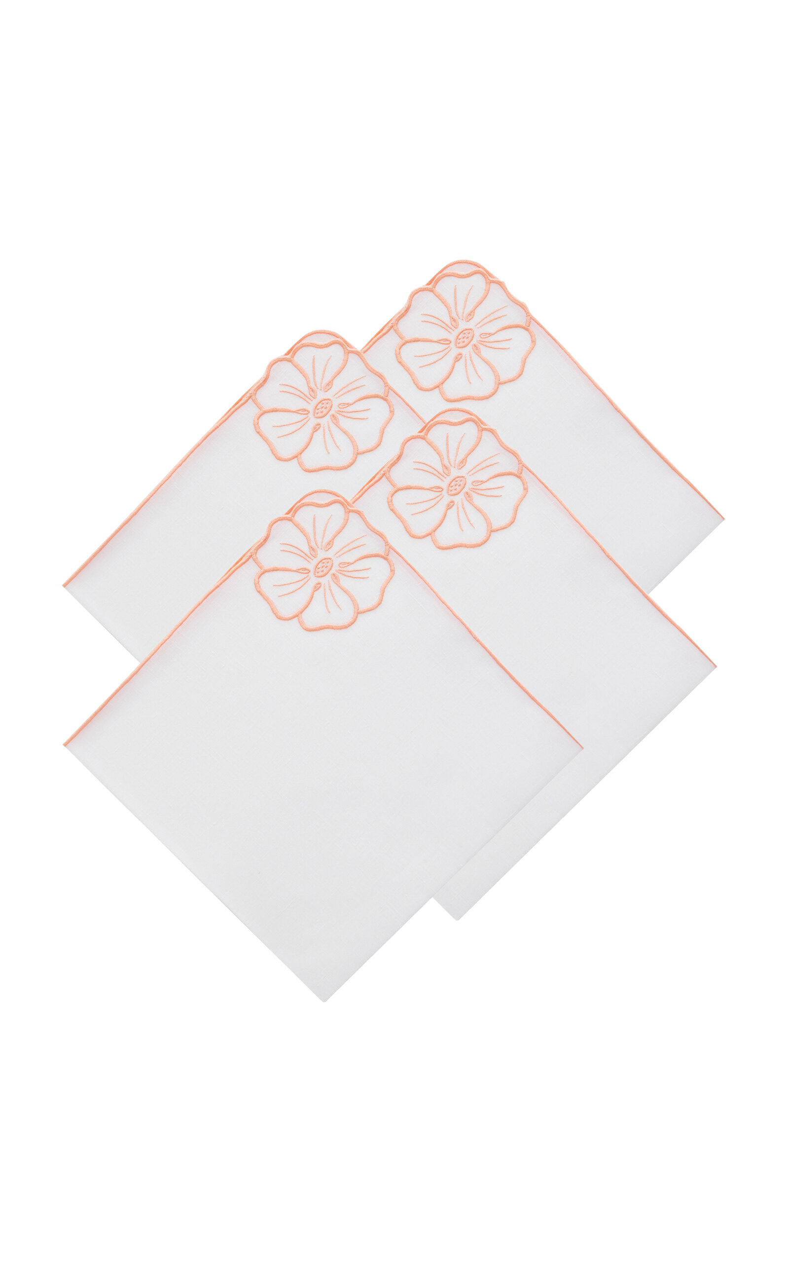 Atelier Houria Tazi Fleur Set-of-four Embroidered Linen Napkins In Yellow