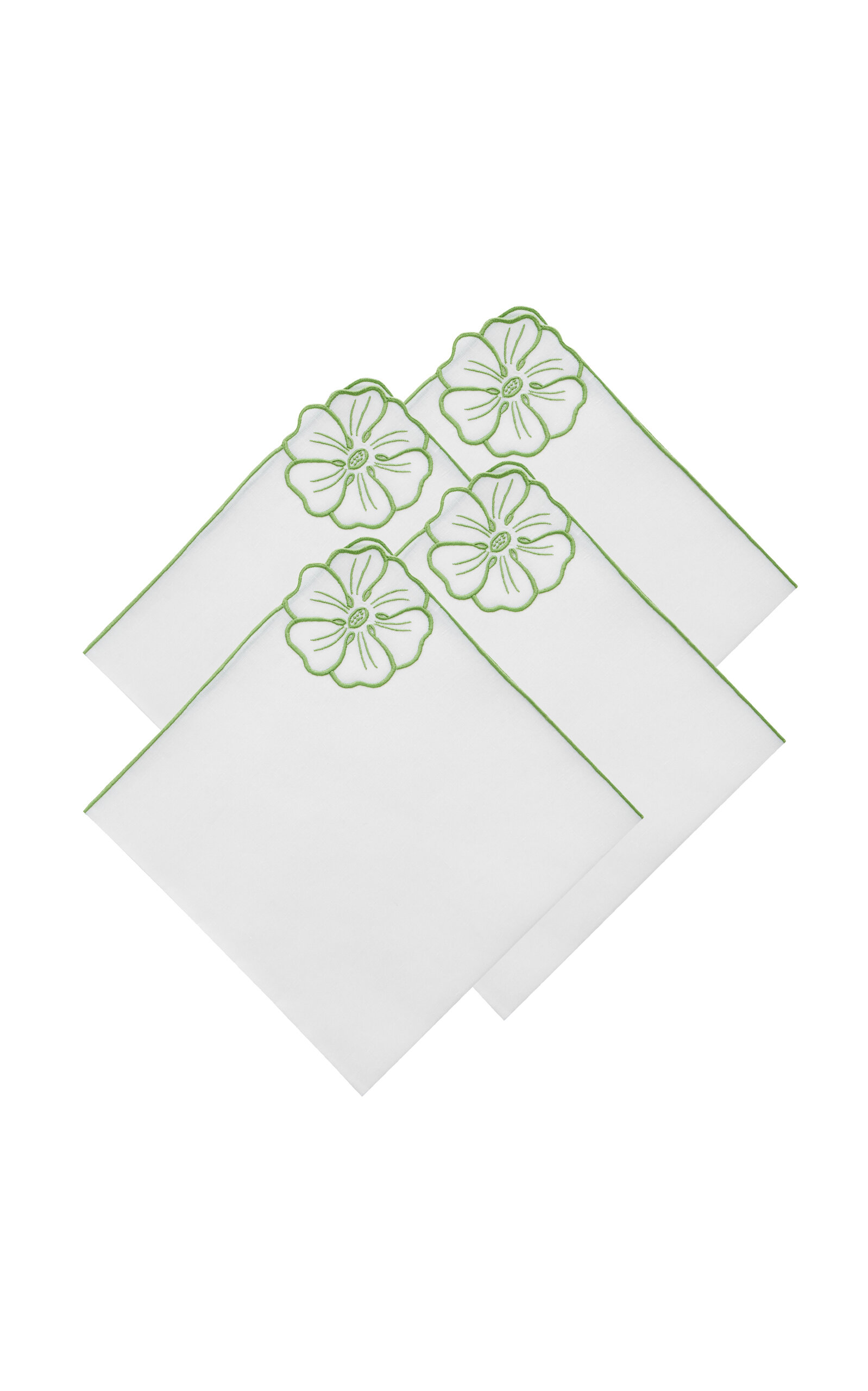 Atelier Houria Tazi Fleur Set-of-four Embroidered Linen Napkins In White