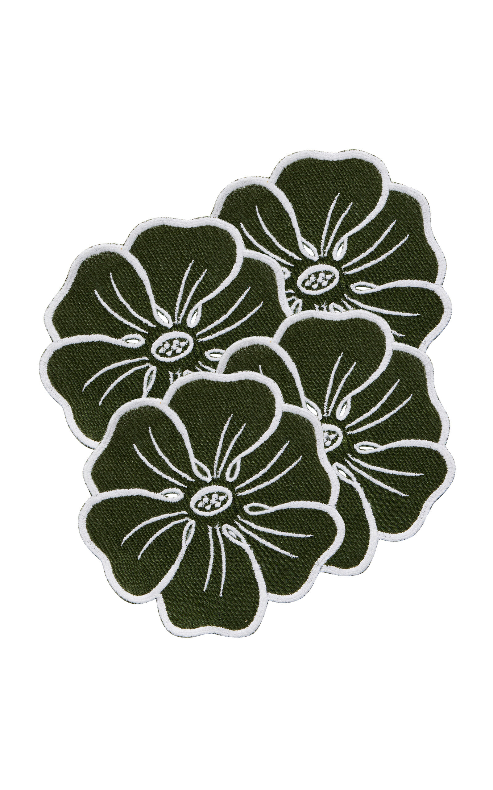 Atelier Houria Tazi Fleur Set-of-four Embroidered Linen Coaster In Green