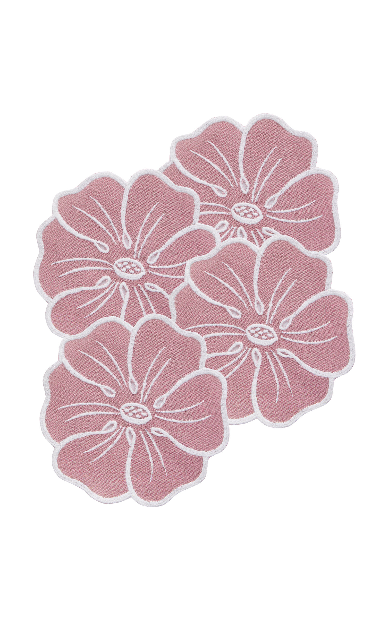 Atelier Houria Tazi Fleur Set-of-four Embroidered Linen Coaster In Pink